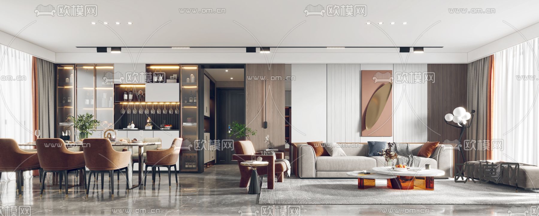 现代轻奢客餐厅3d模型下载（渲染图3）