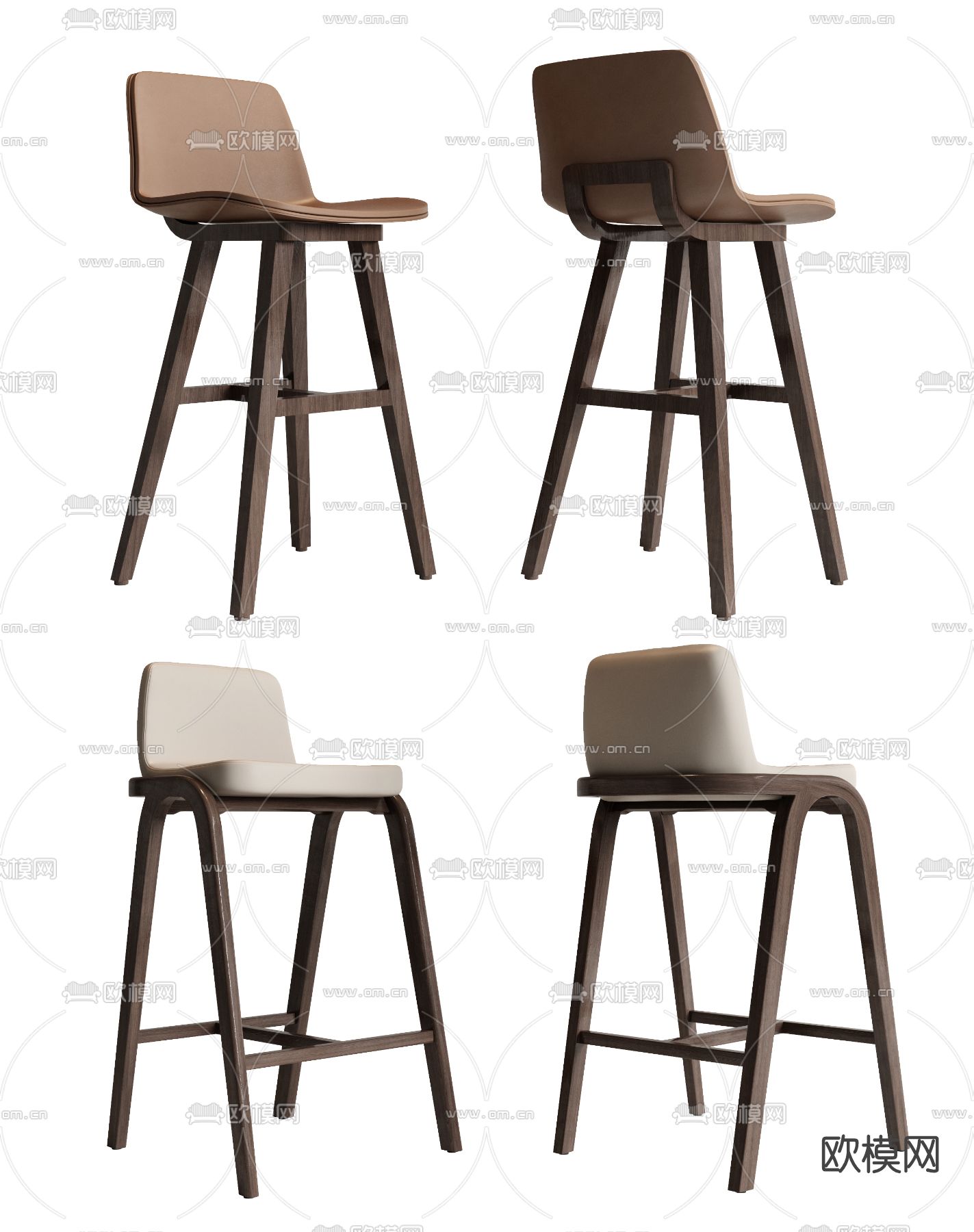 现代实木吧台椅3d模型下载