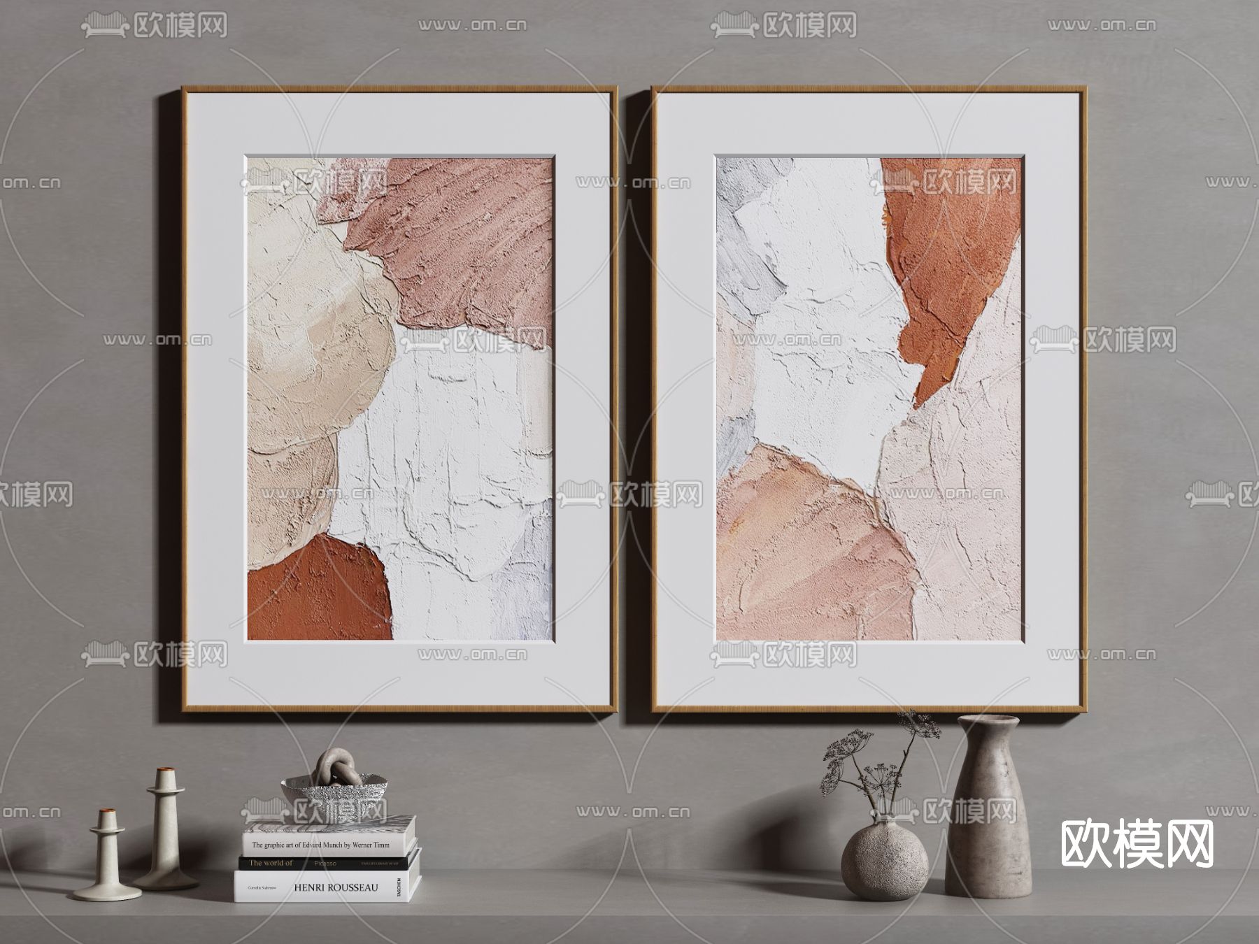 北欧抽象装饰画挂画su模型下载（渲染图1）