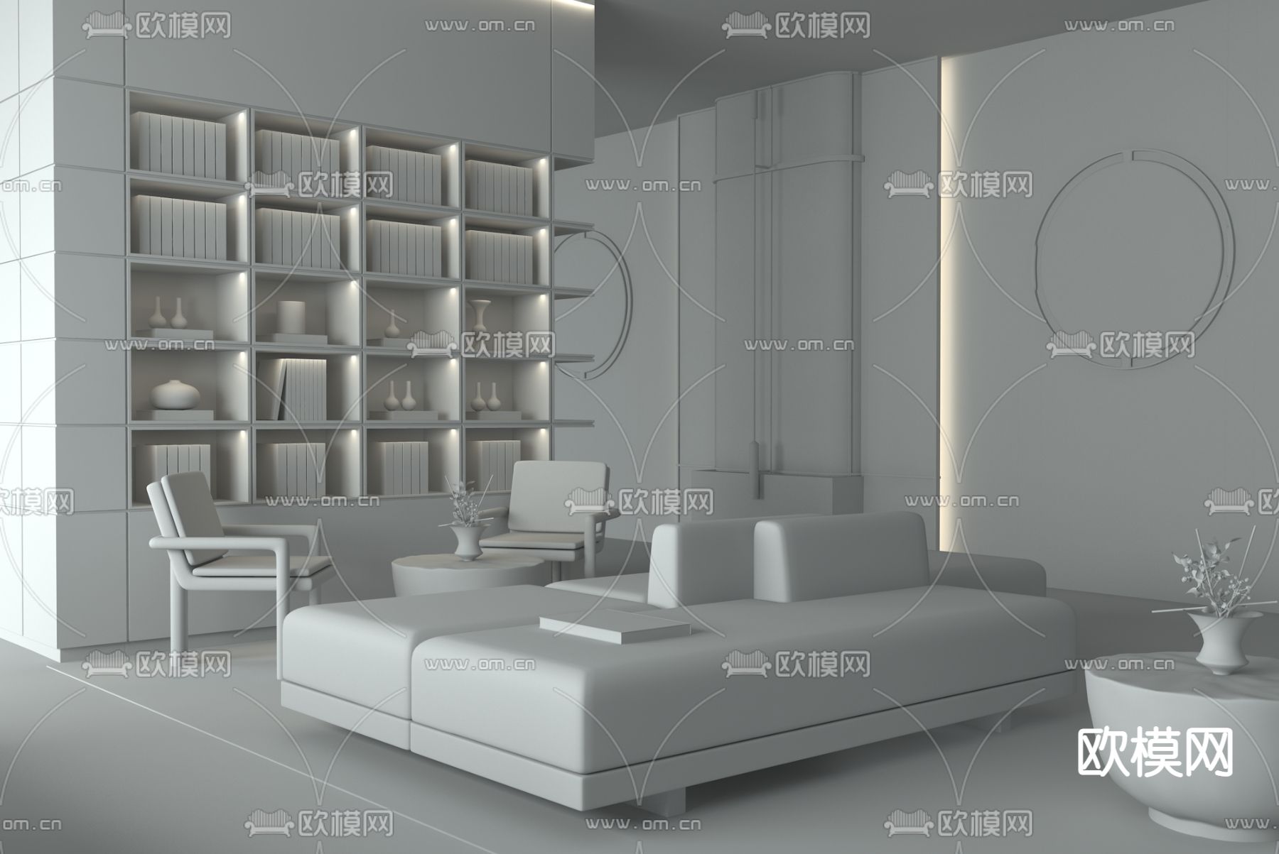 万景百年设计 新中式售楼处洽谈区3d模型下载（渲染图2）