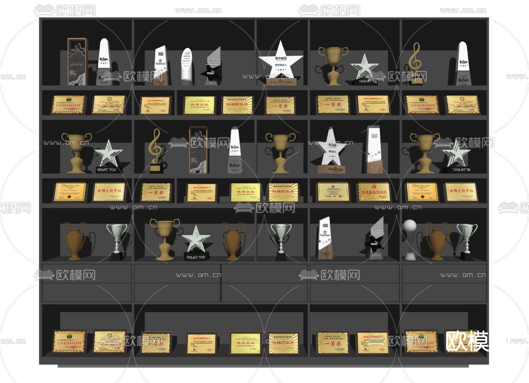 现代奖杯荣誉证书su模型下载（渲染图2）