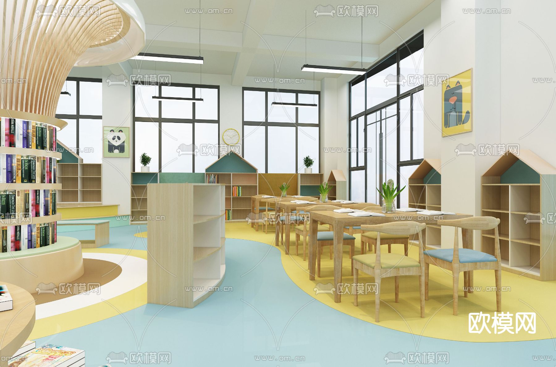 现代图书馆3d模型下载（渲染图2）