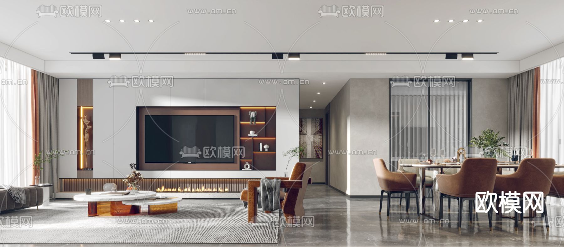 现代轻奢客餐厅3d模型下载（渲染图2）