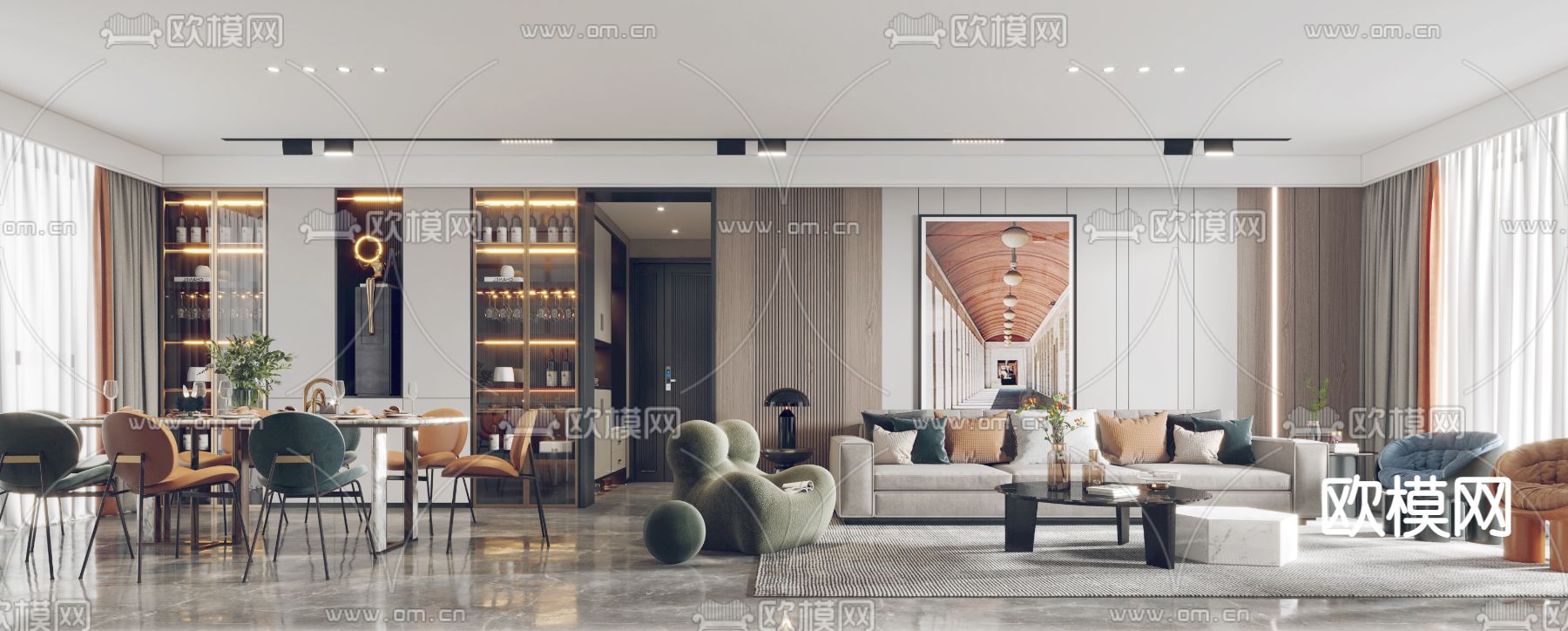 现代轻奢客餐厅3d模型下载（渲染图2）