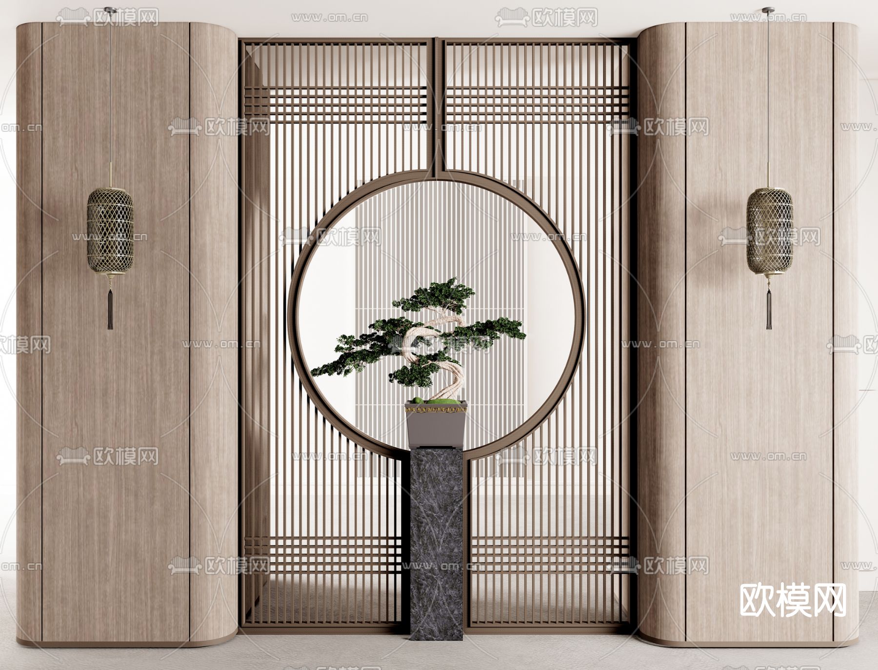 新中式隔断屏风su模型下载（渲染图1）