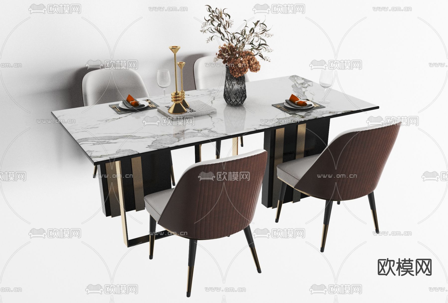 现代轻奢餐桌椅免费3d模型下载