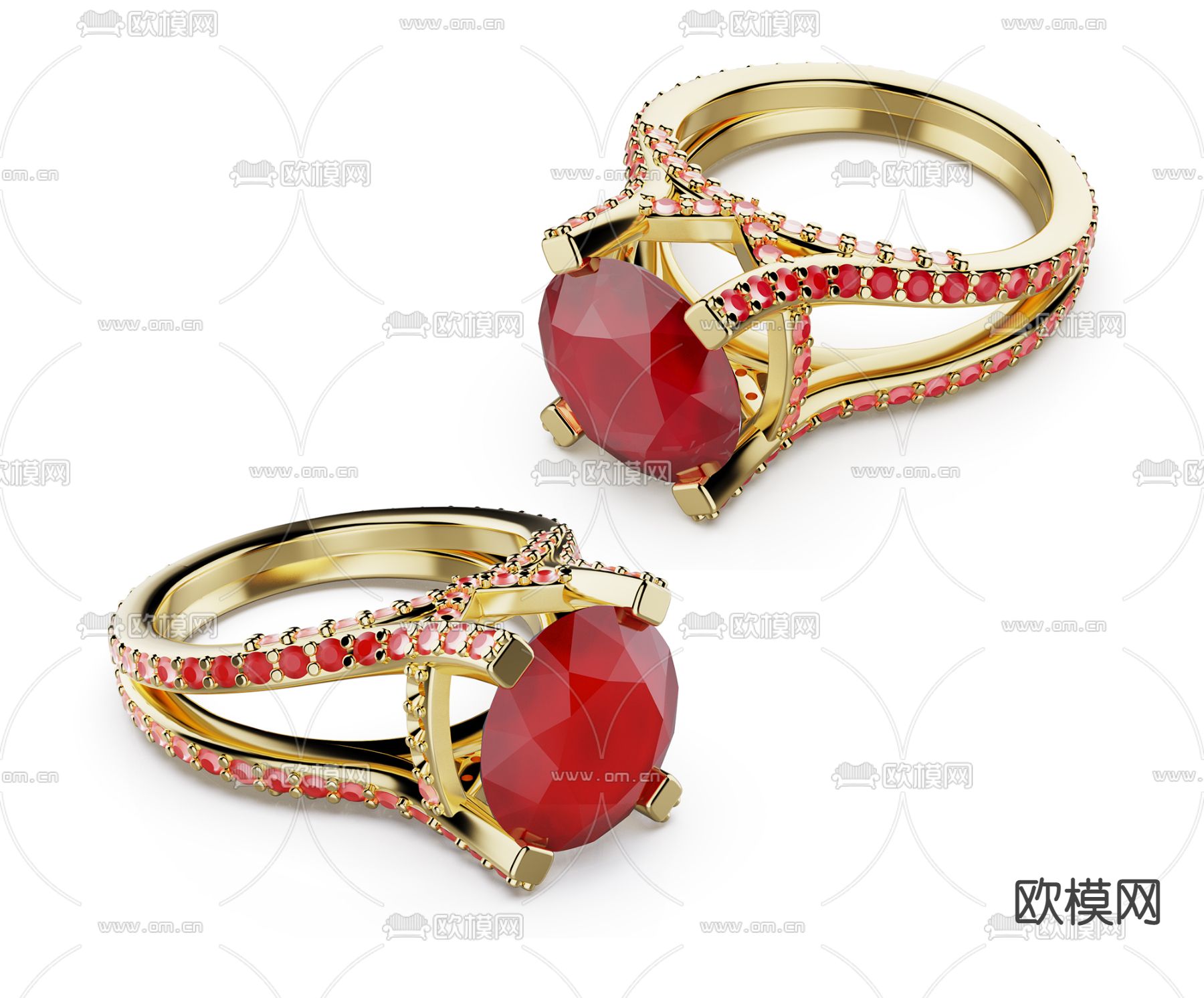 现代红宝石戒指3d模型下载