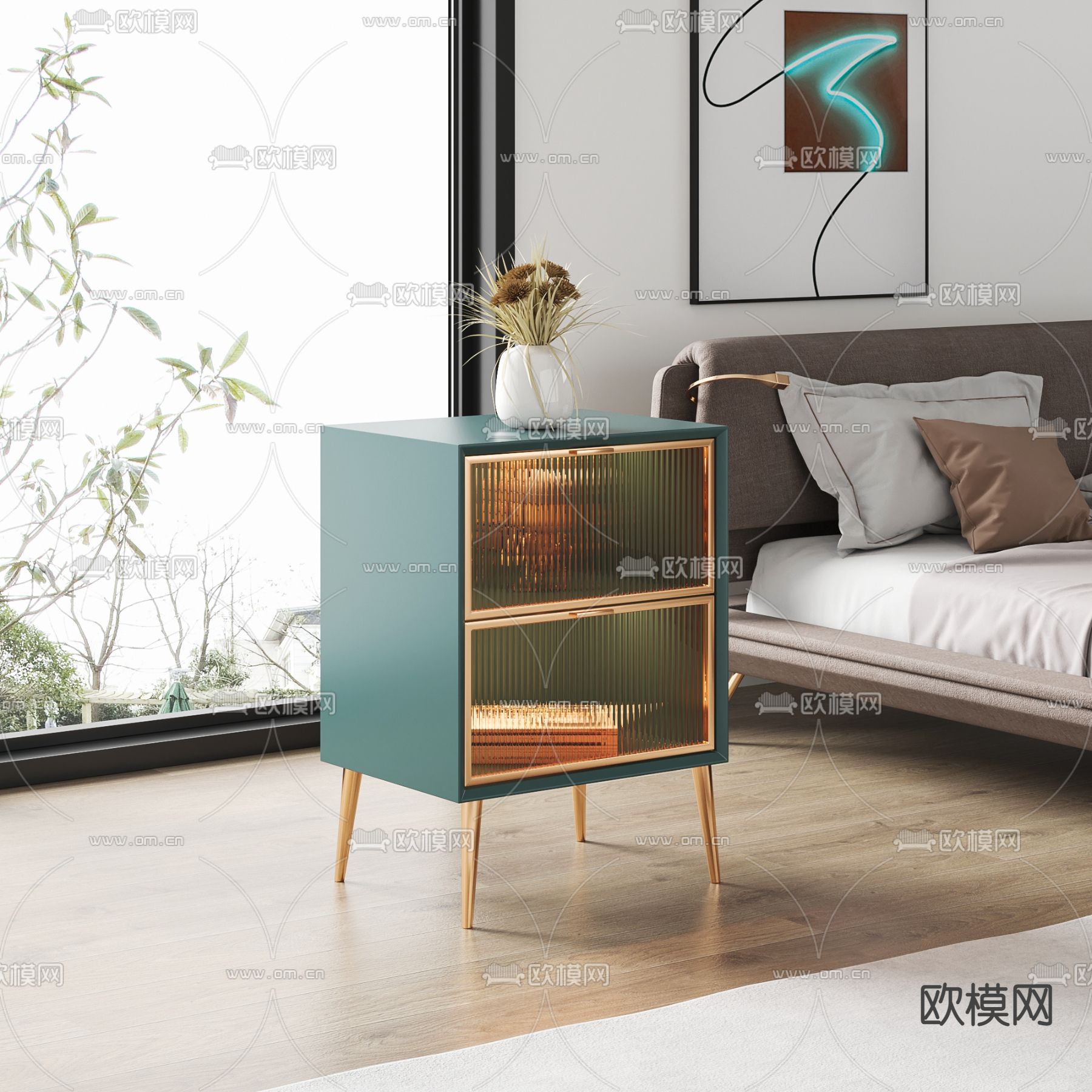 现代轻奢烤漆床头柜3d模型下载