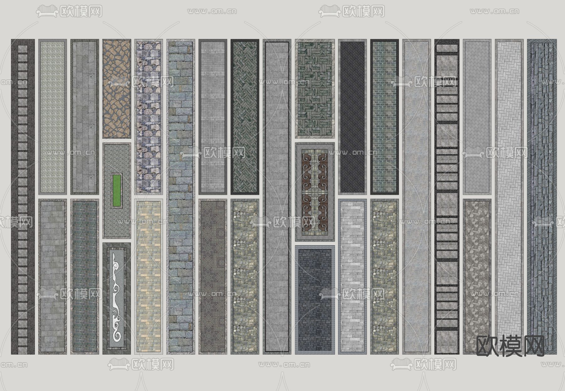 现代乡村道路铺装su模型