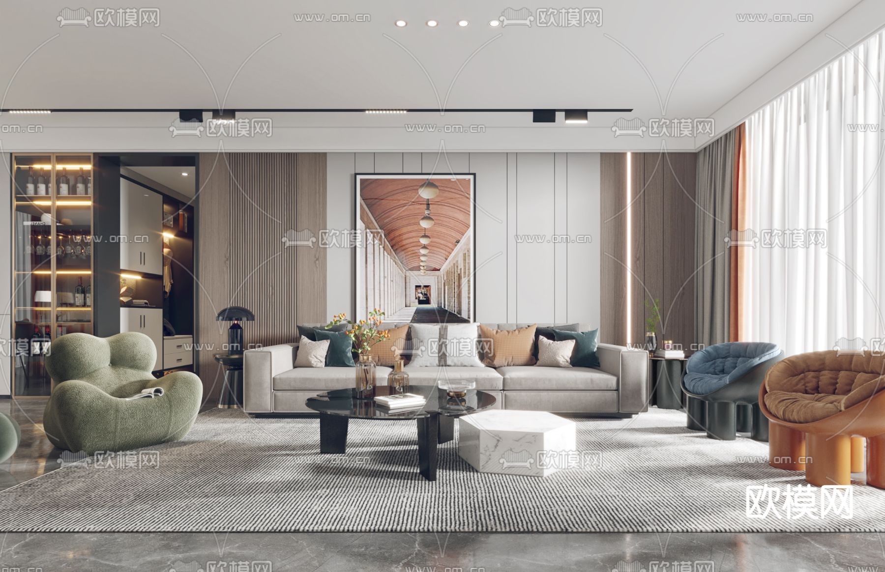 现代轻奢客餐厅3d模型下载（渲染图1）