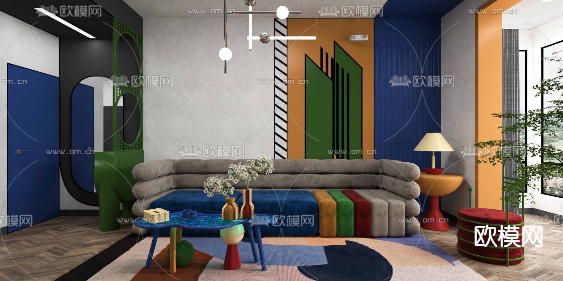 后现代客厅3d模型下载（渲染图1）