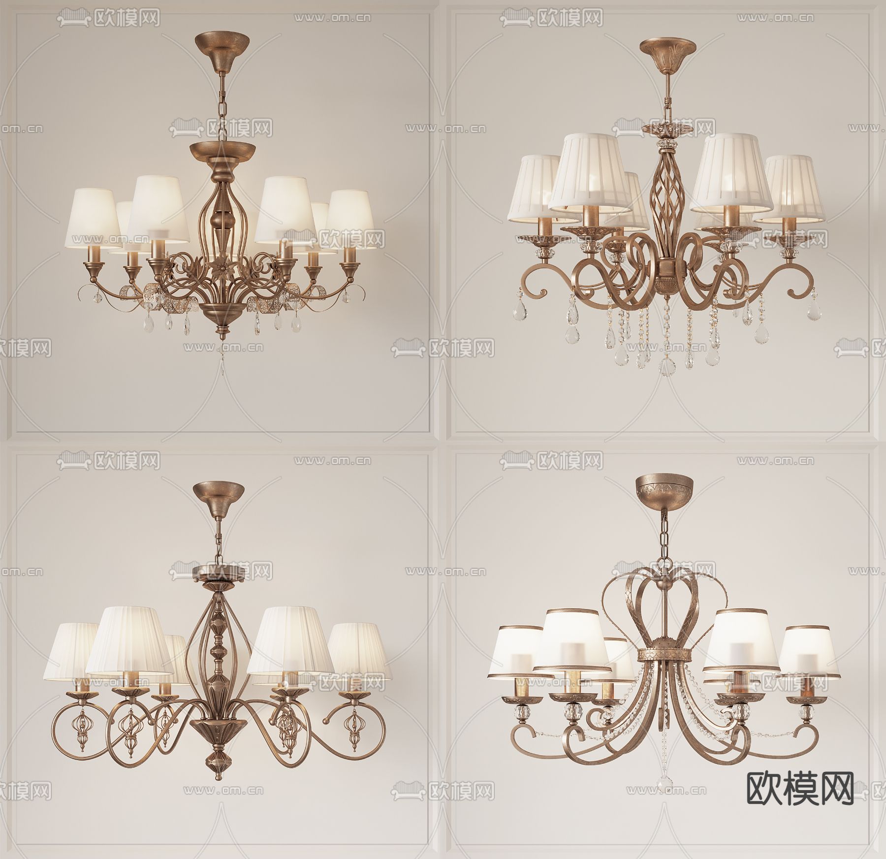 美式金属多头吊灯3d模型下载