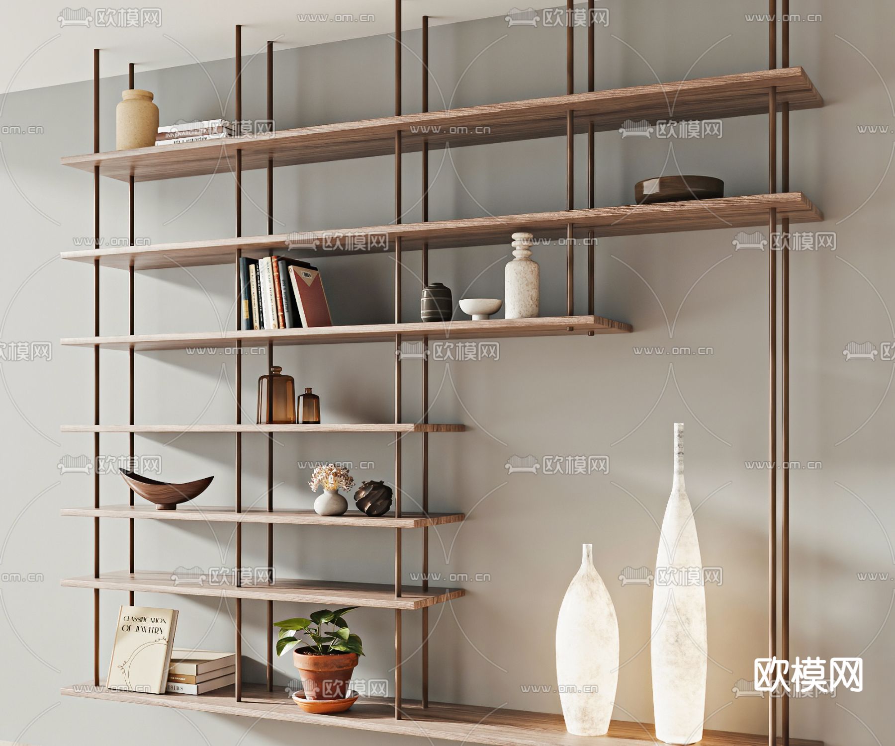 现代实木吊柜壁柜3d模型下载（渲染图2）