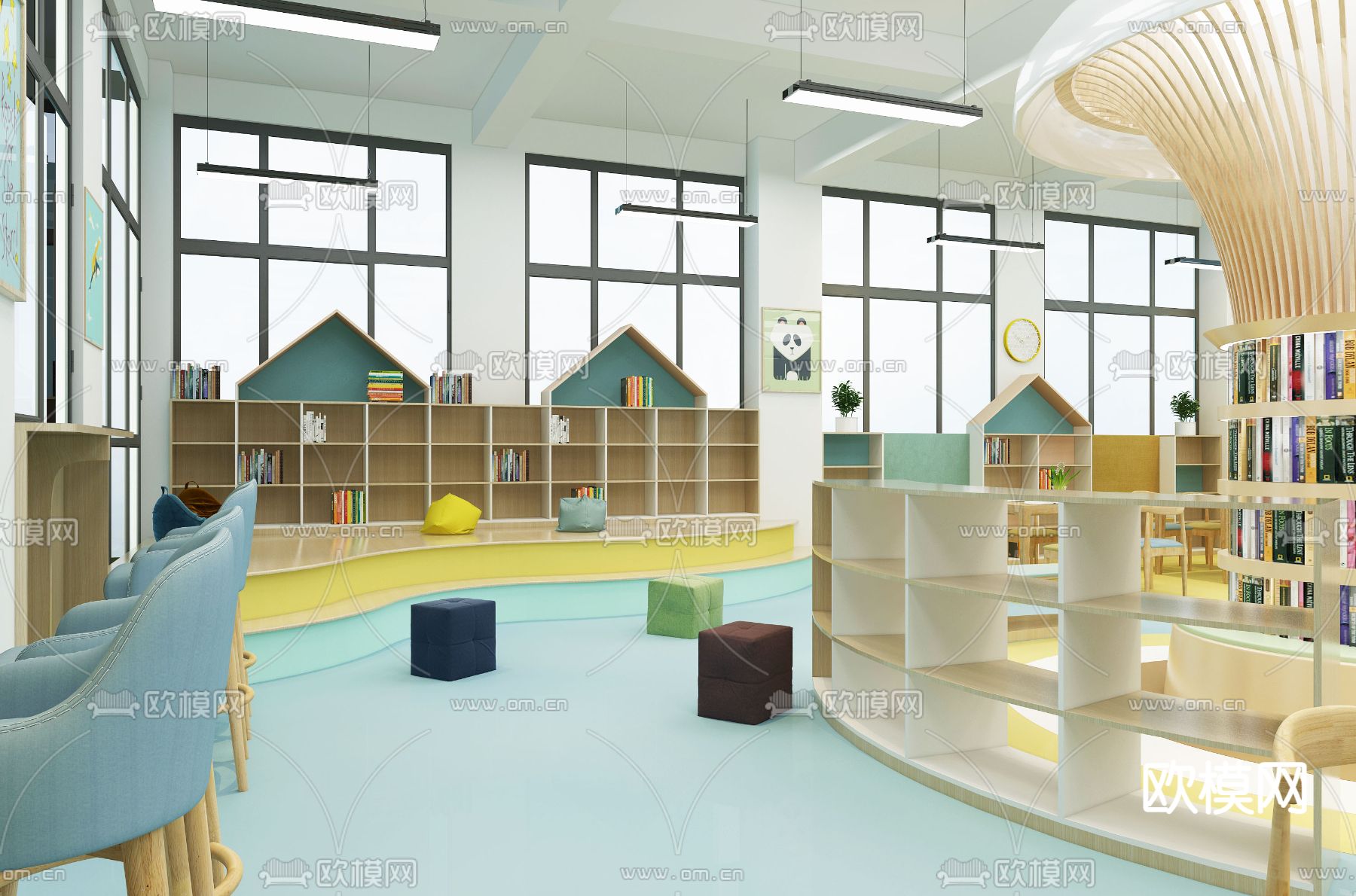 现代图书馆3d模型下载（渲染图3）