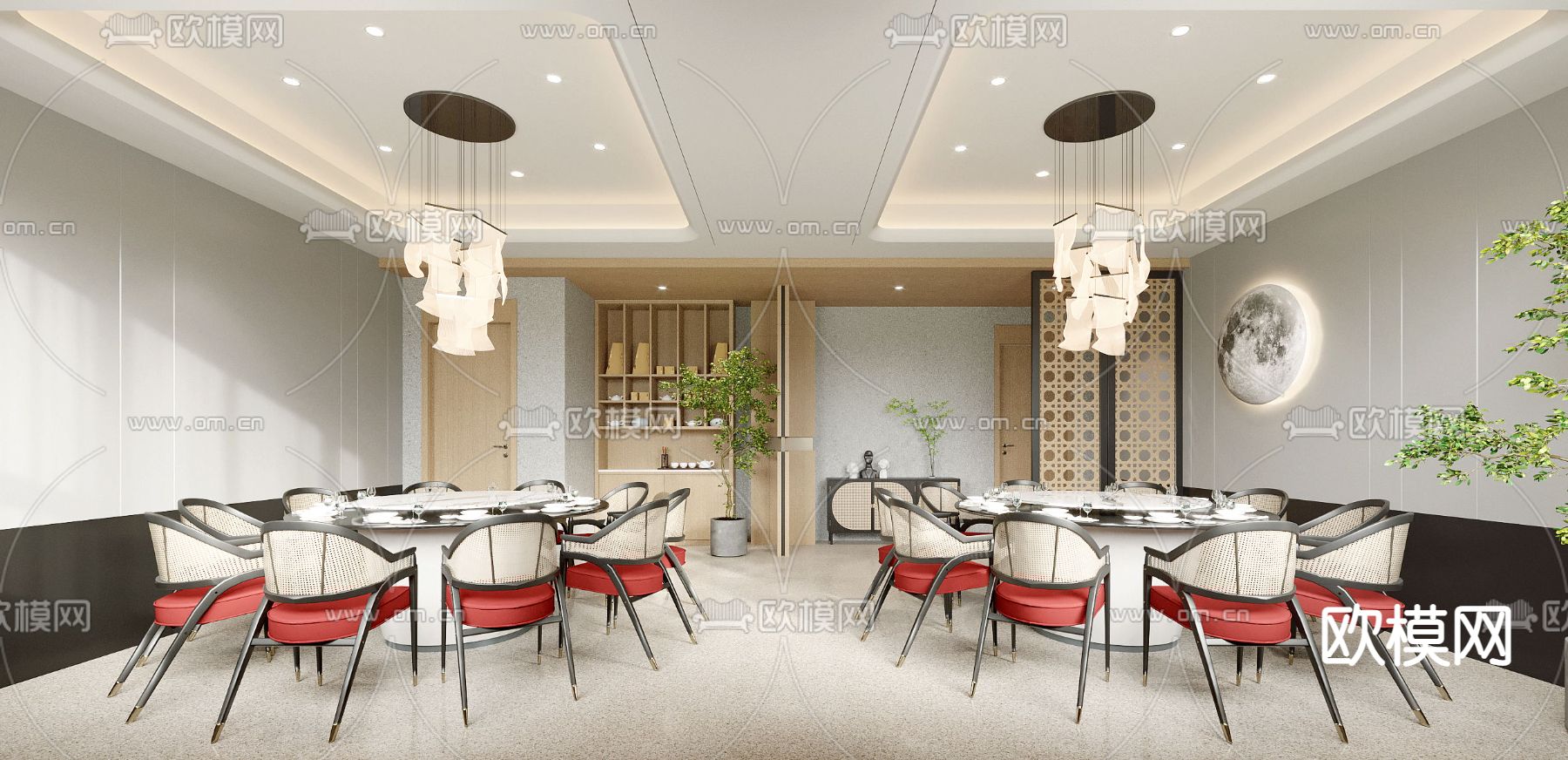 新中式酒店餐厅包厢3d模型下载（渲染图2）