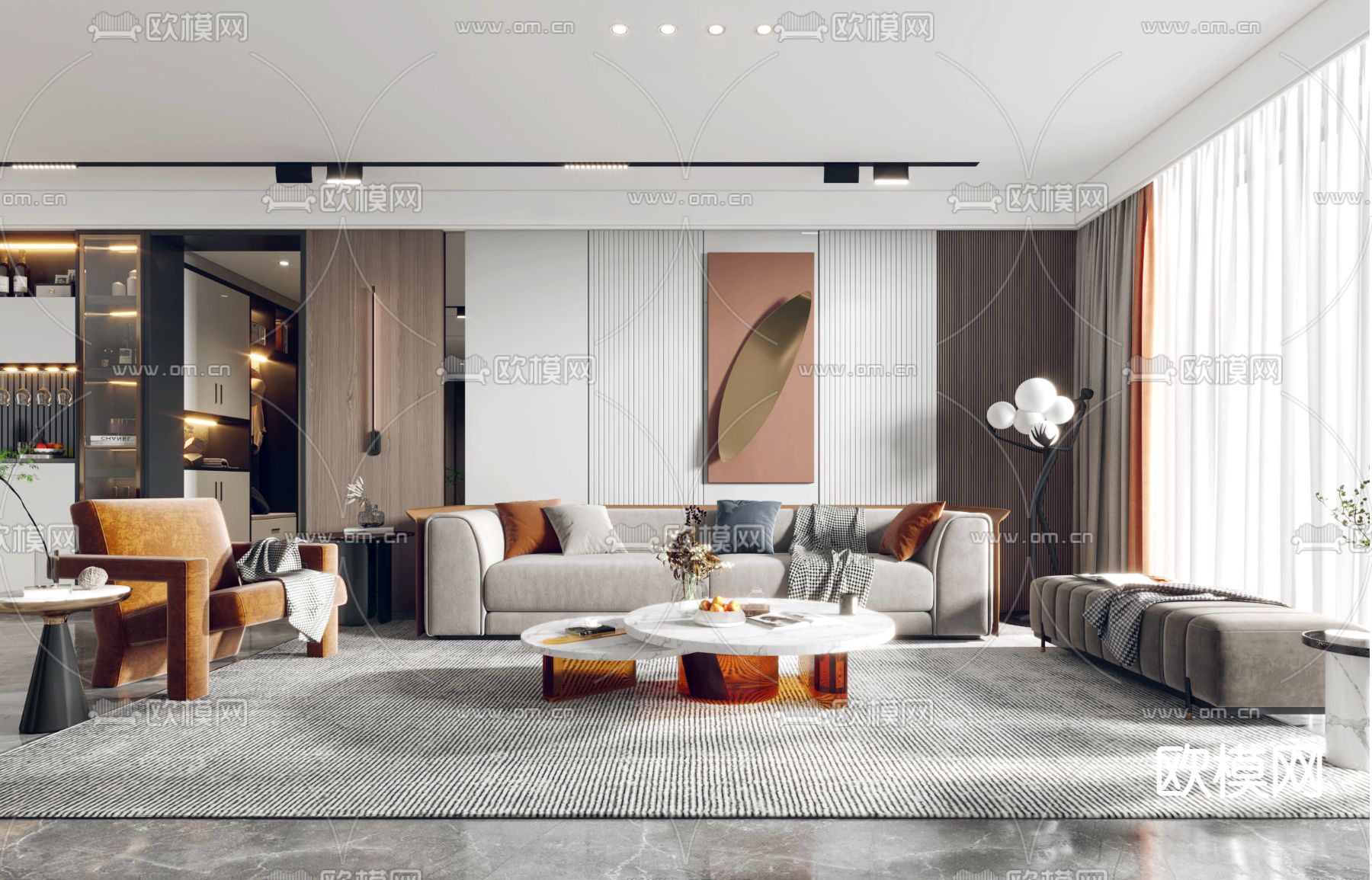 现代轻奢客餐厅3d模型下载（渲染图1）