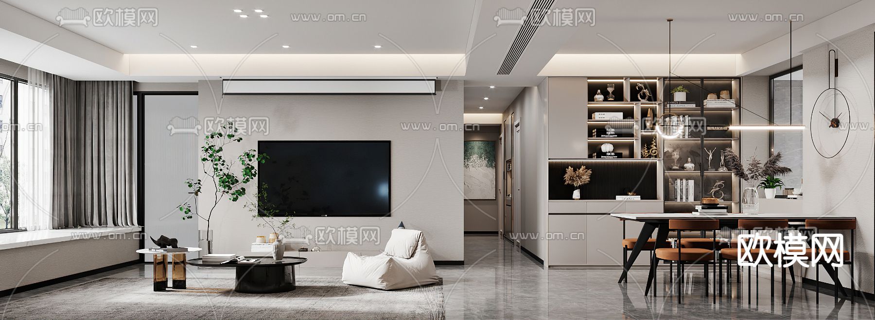 现代轻奢客餐厅3d模型下载（渲染图2）