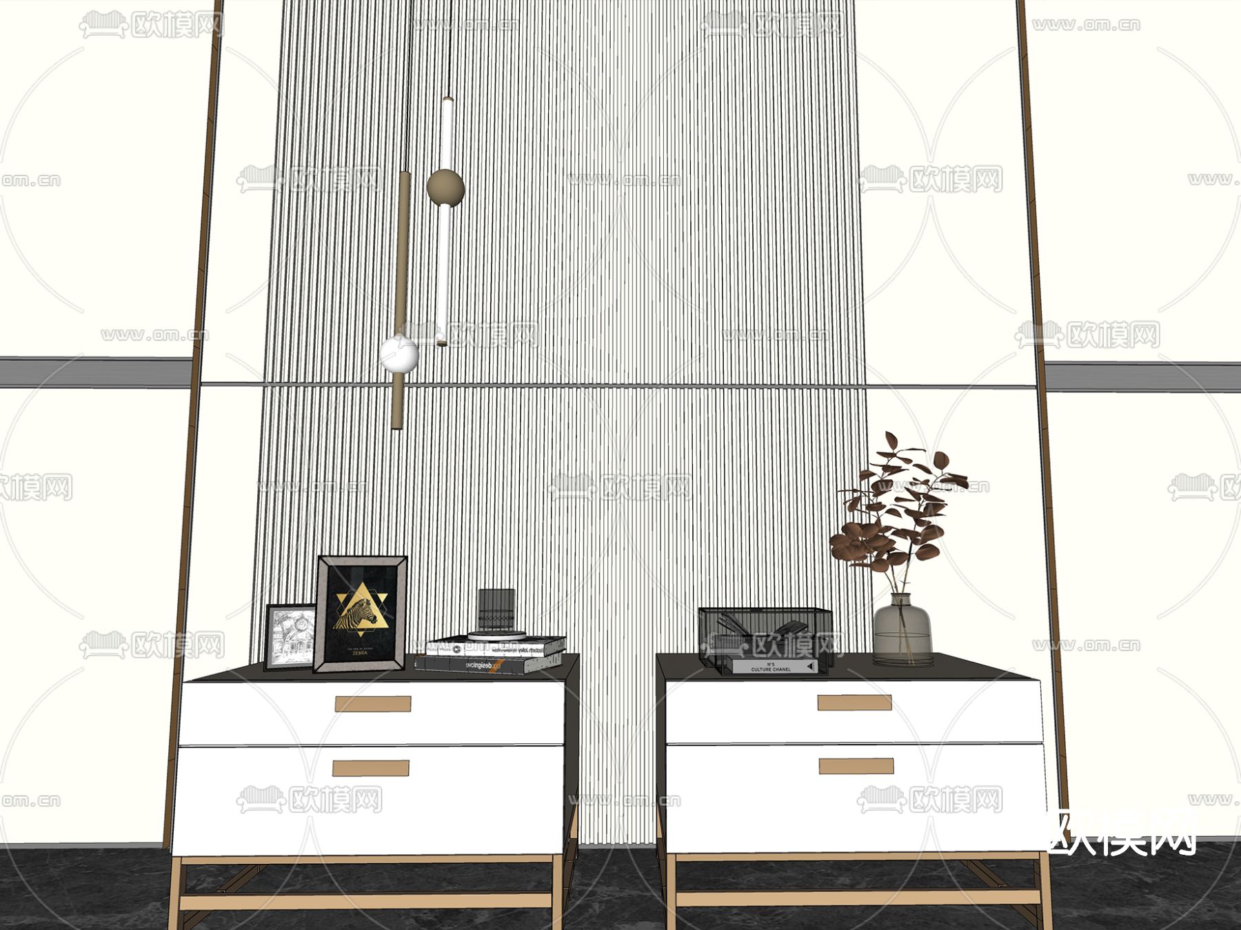 现代床头柜su模型下载（渲染图2）