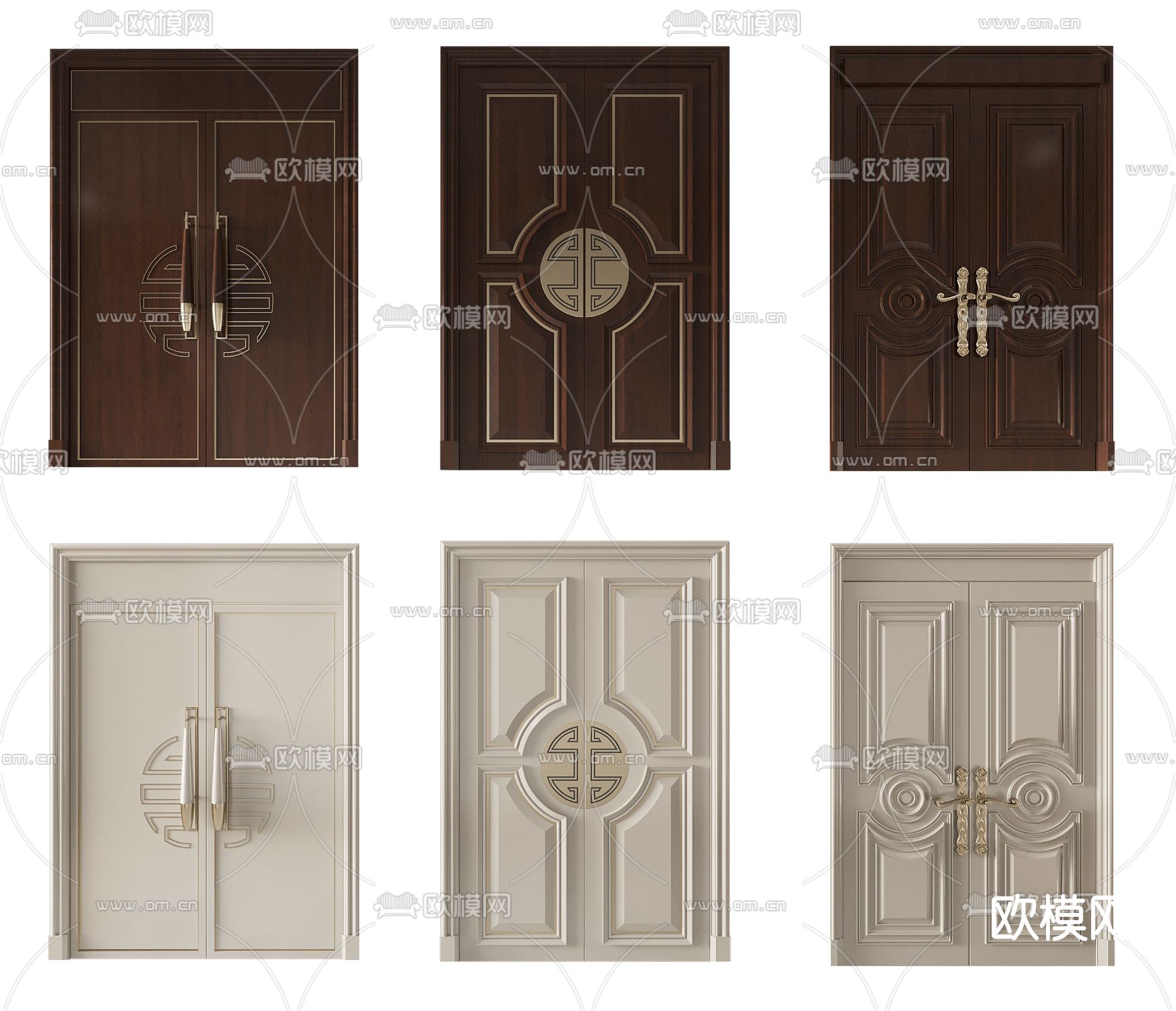 简欧轻奢入户门双开门3d模型下载