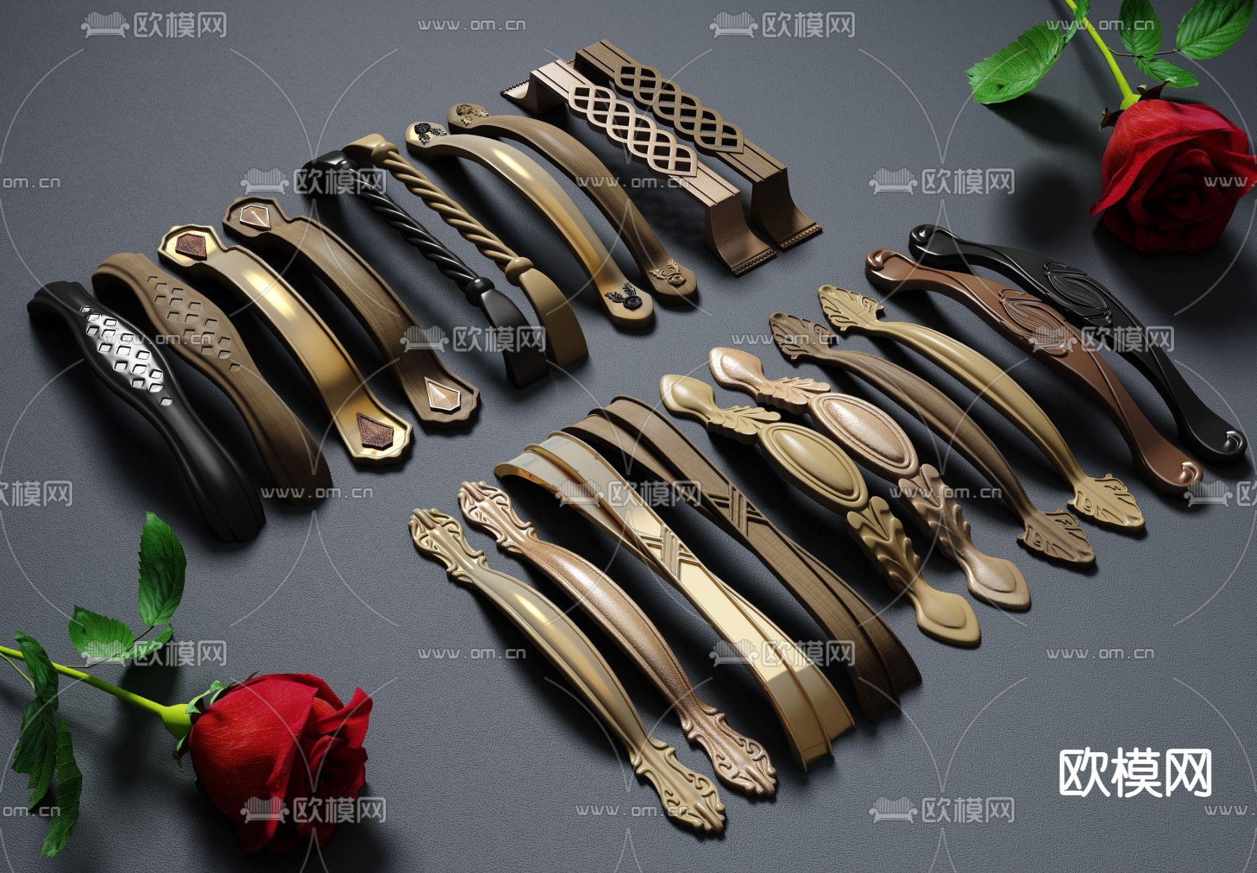 简欧门把手拉手3d模型下载