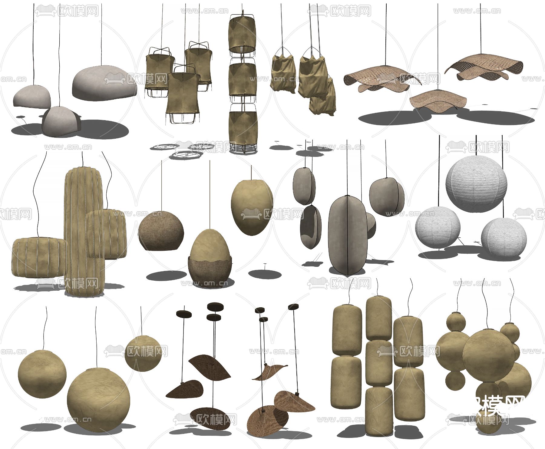 侘寂风竹艺吊灯su模型下载