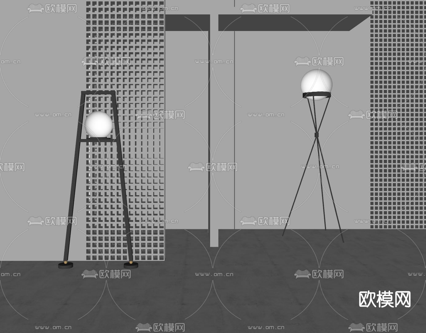 现代金属落地灯su模型下载（渲染图2）