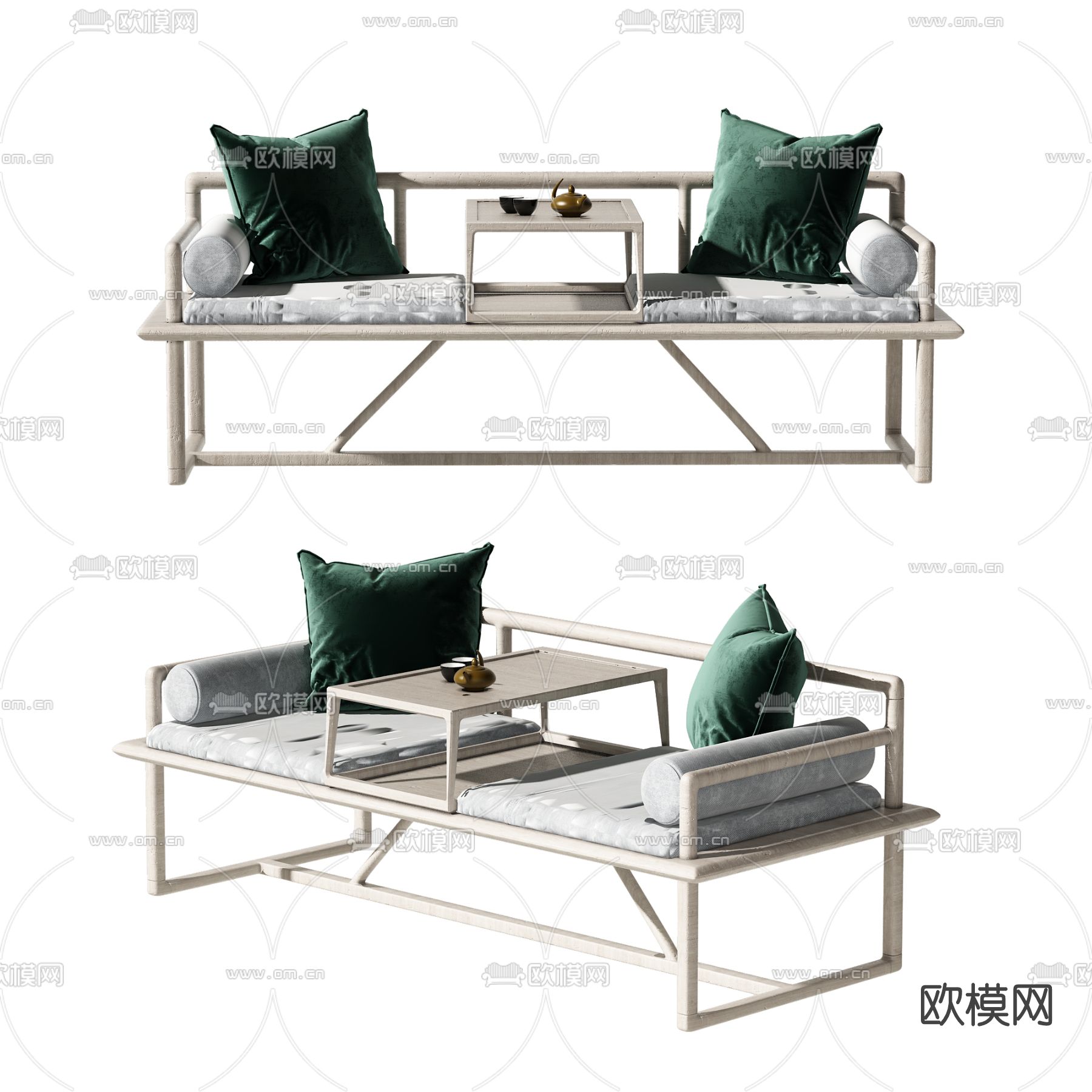 新中式实木罗汉床3d模型下载