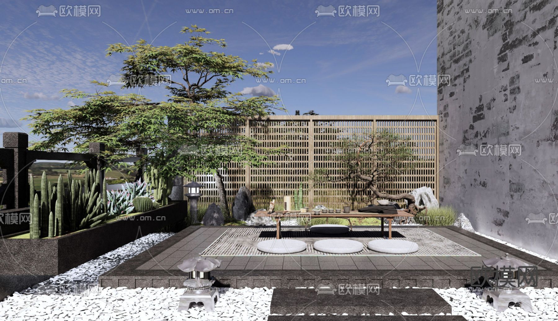 新中式庭院花园su模型