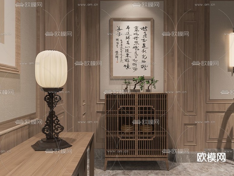 新中式桌球室娱乐室3d模型下载(渲染图2)