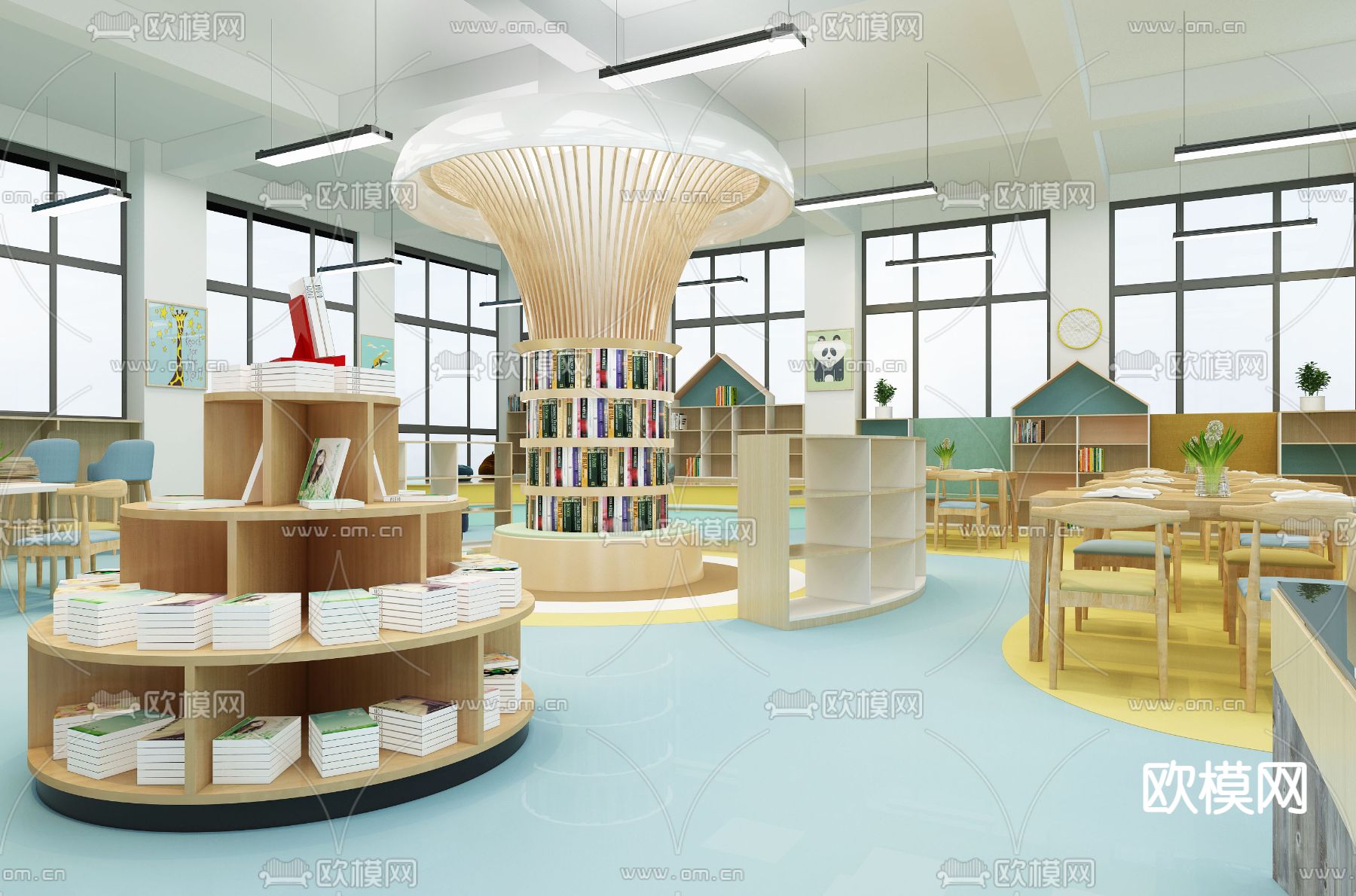 现代图书馆3d模型下载（渲染图1）