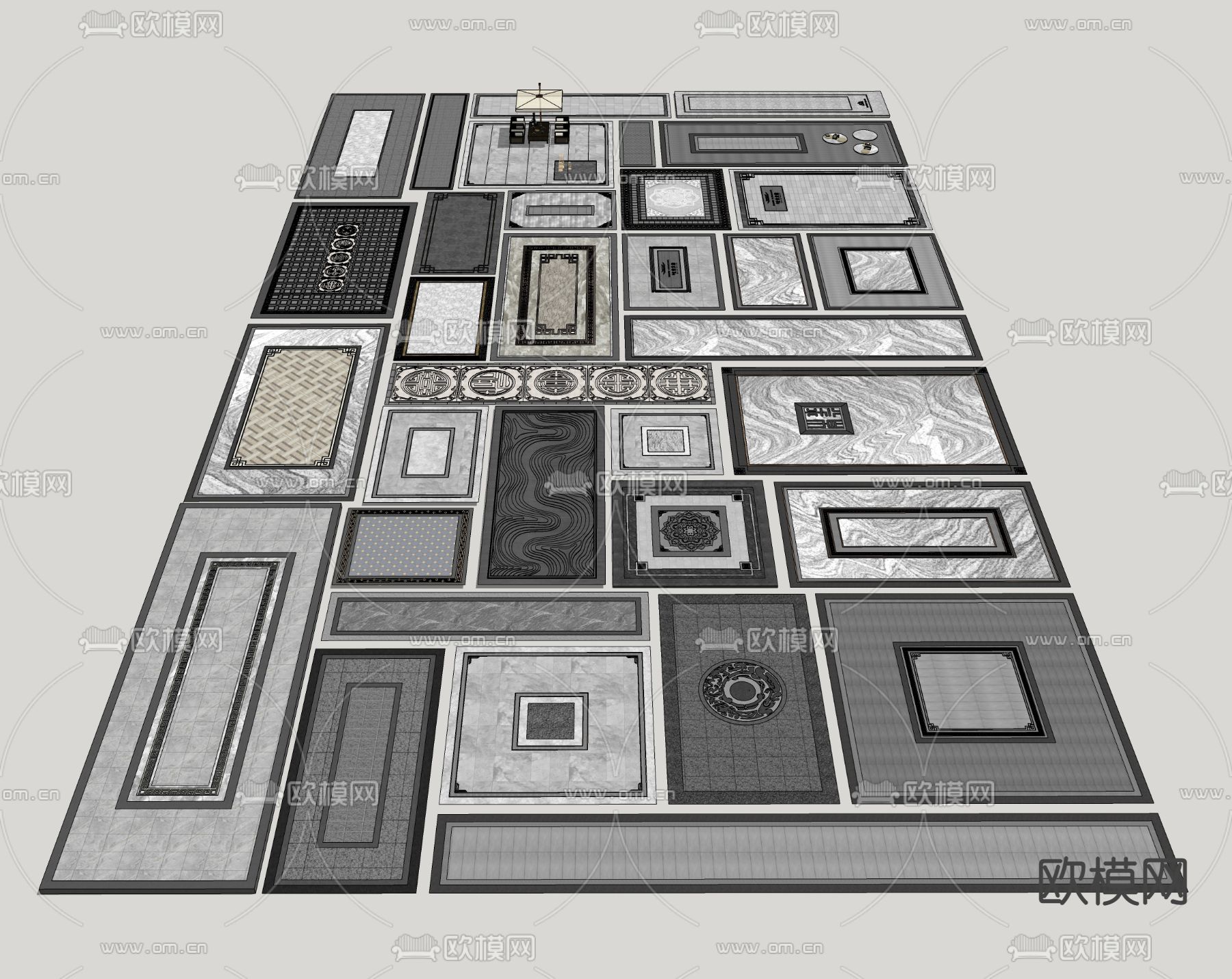 新中式铺装图案su模型