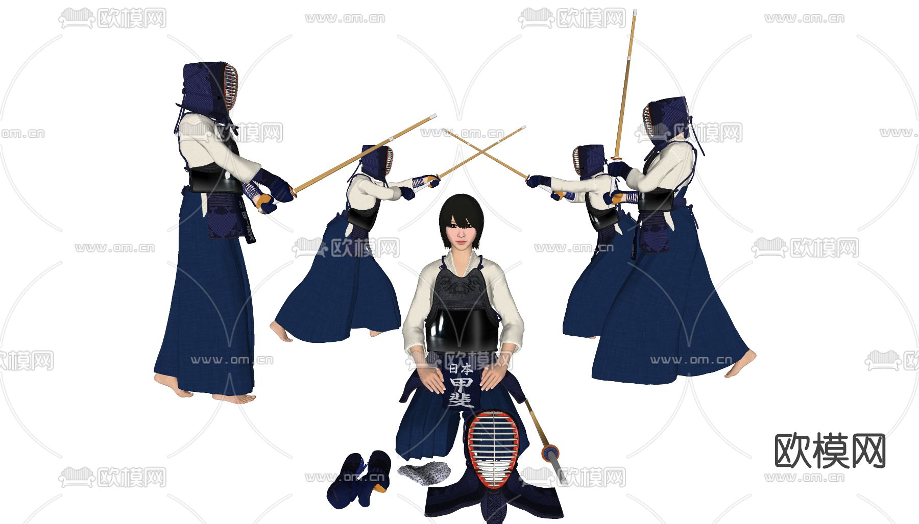 日式武士道击剑人物su模型下载（渲染图2）