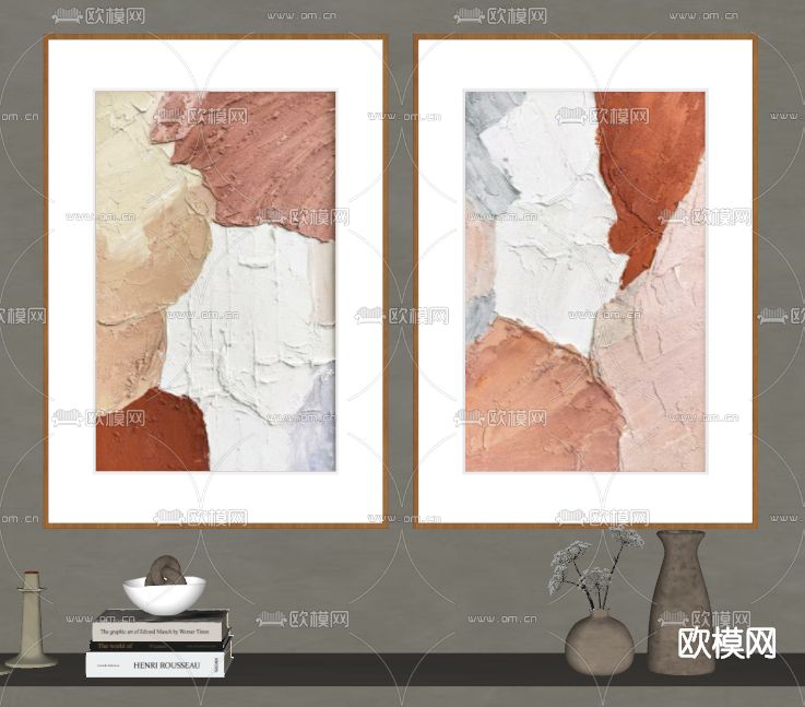 北欧抽象装饰画挂画su模型下载（渲染图2）