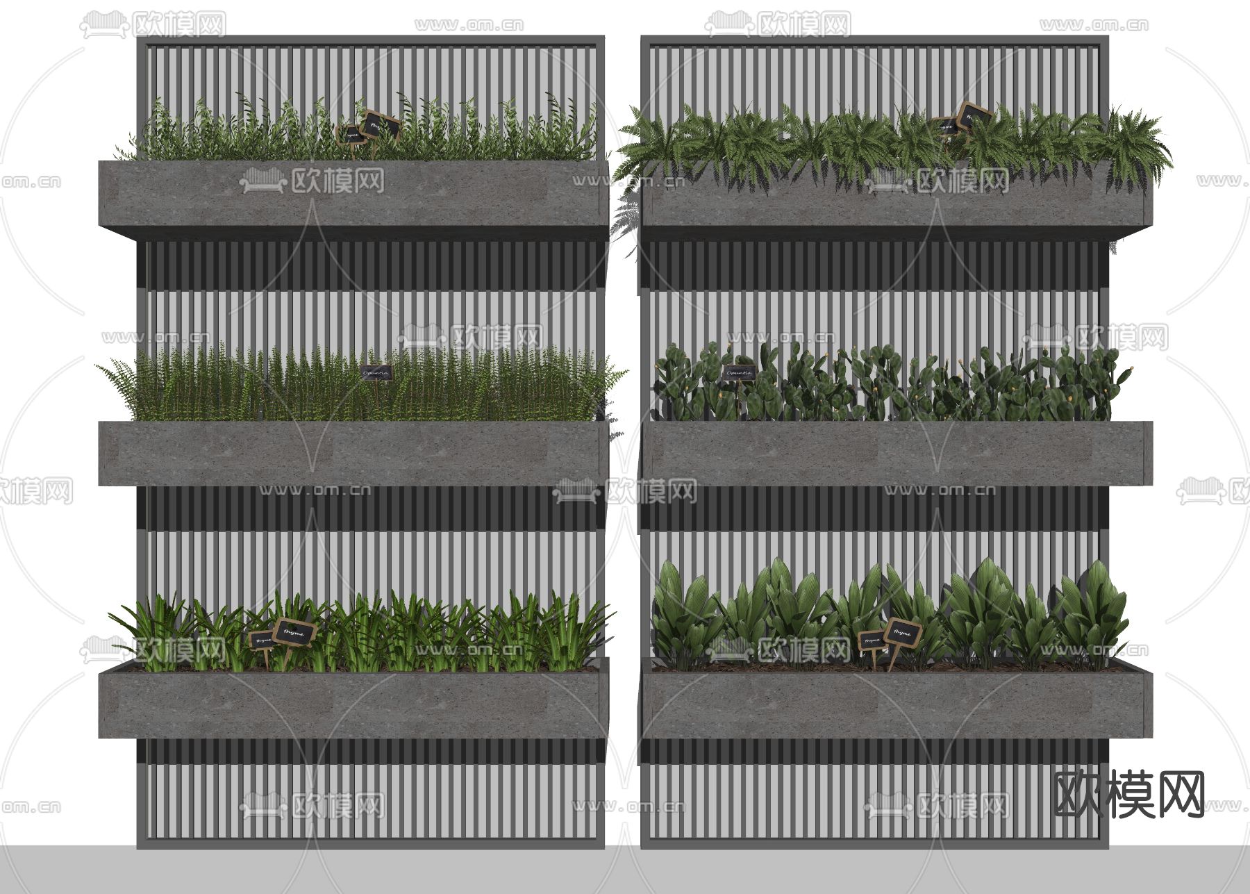现代绿植墙su模型下载（渲染图2）