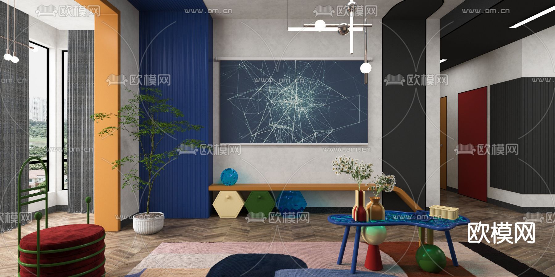 后现代客厅3d模型下载（渲染图2）