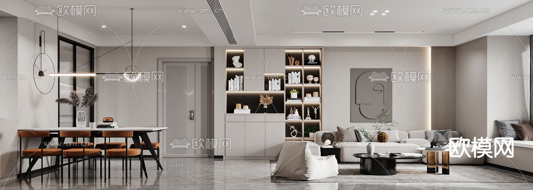 现代轻奢客餐厅3d模型下载（渲染图1）