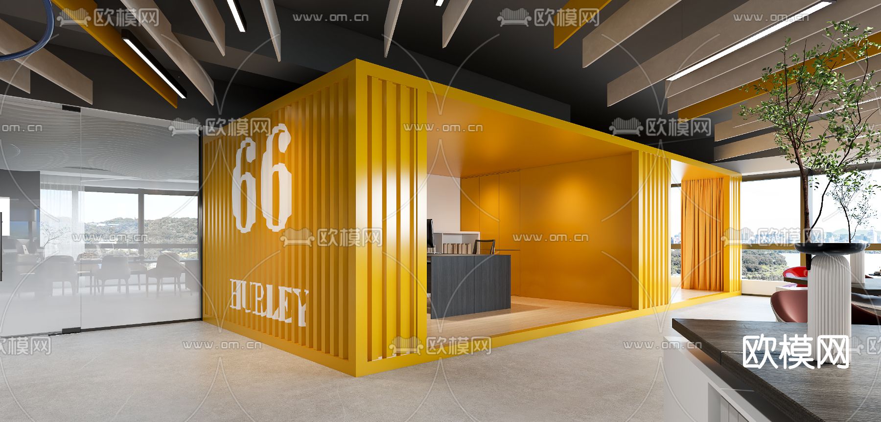 工业风敞开式办公室3d模型下载（渲染图2）