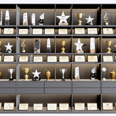  现代奖杯荣誉证书su模型 