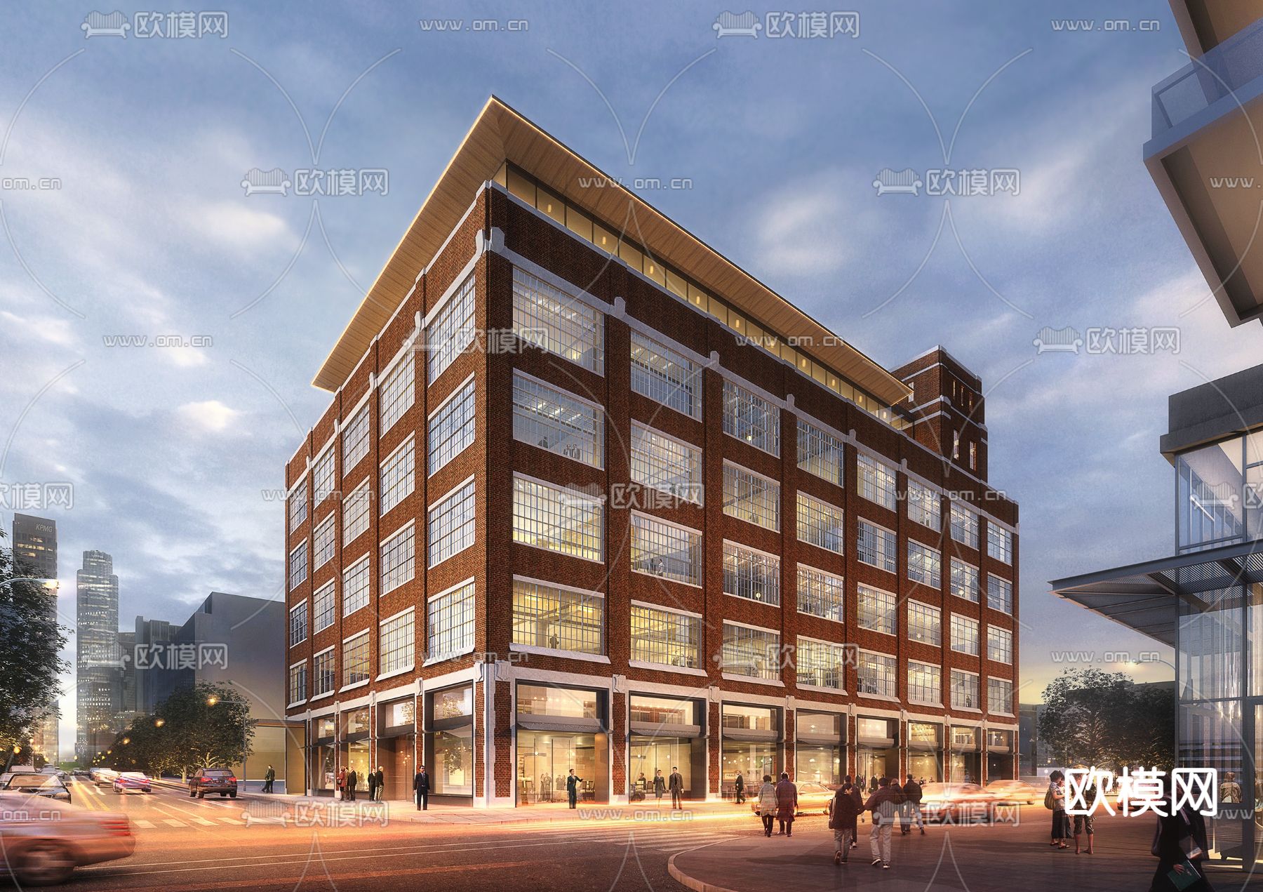 欧式办公楼夜景建筑外观3d模型下载