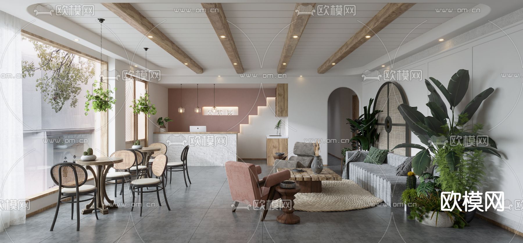 自然风美容院前台3d模型下载