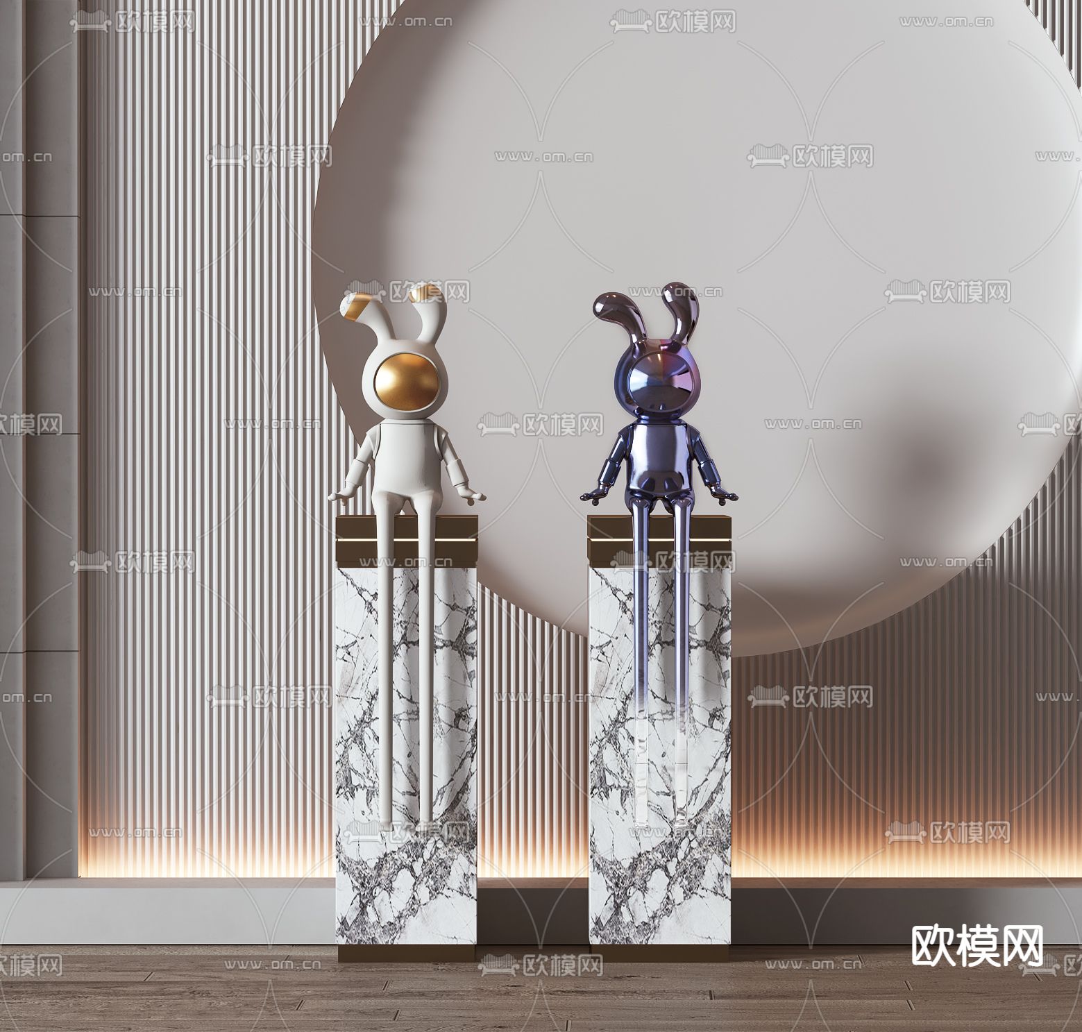 现代潮玩兔子雕塑摆件3d模型下载