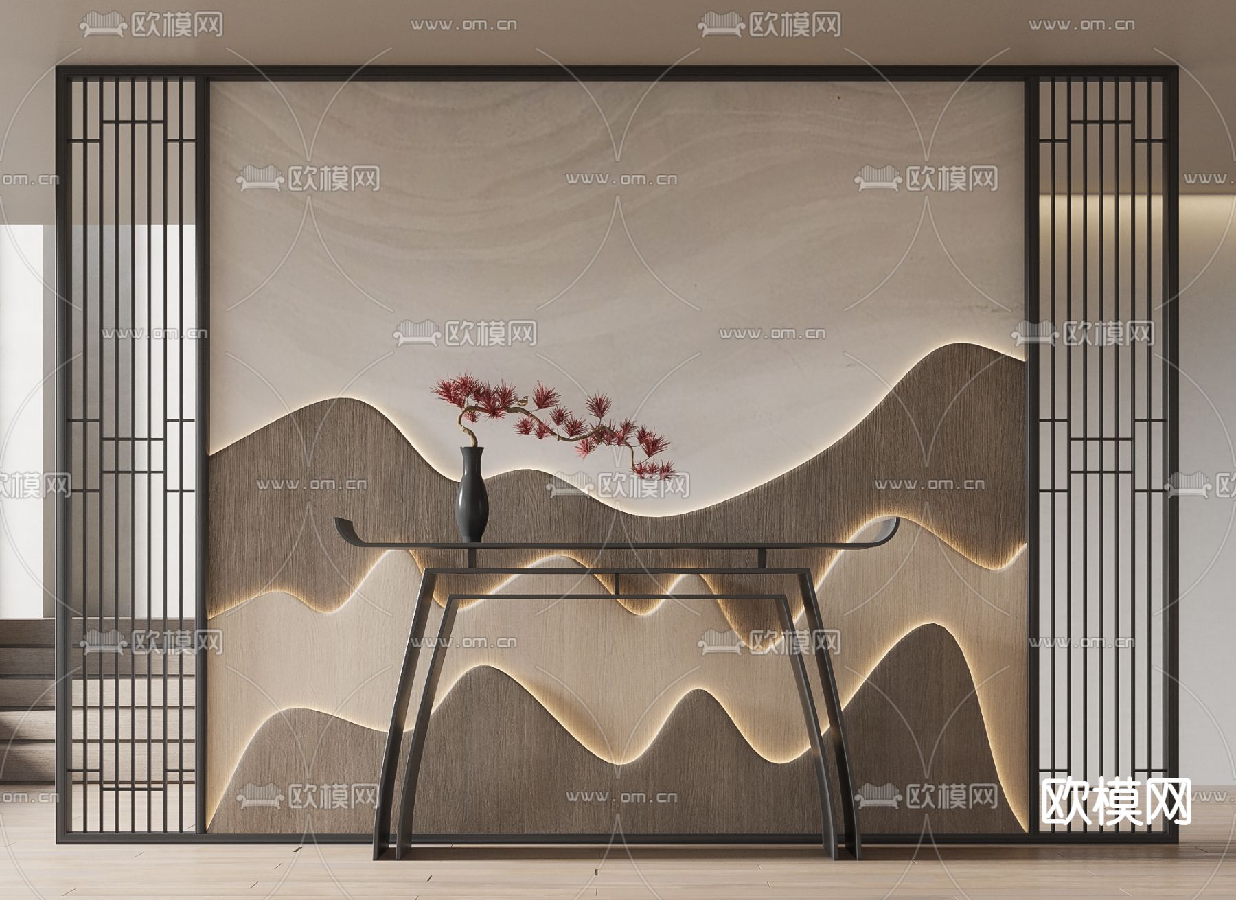 新中式隔断su模型下载（渲染图1）
