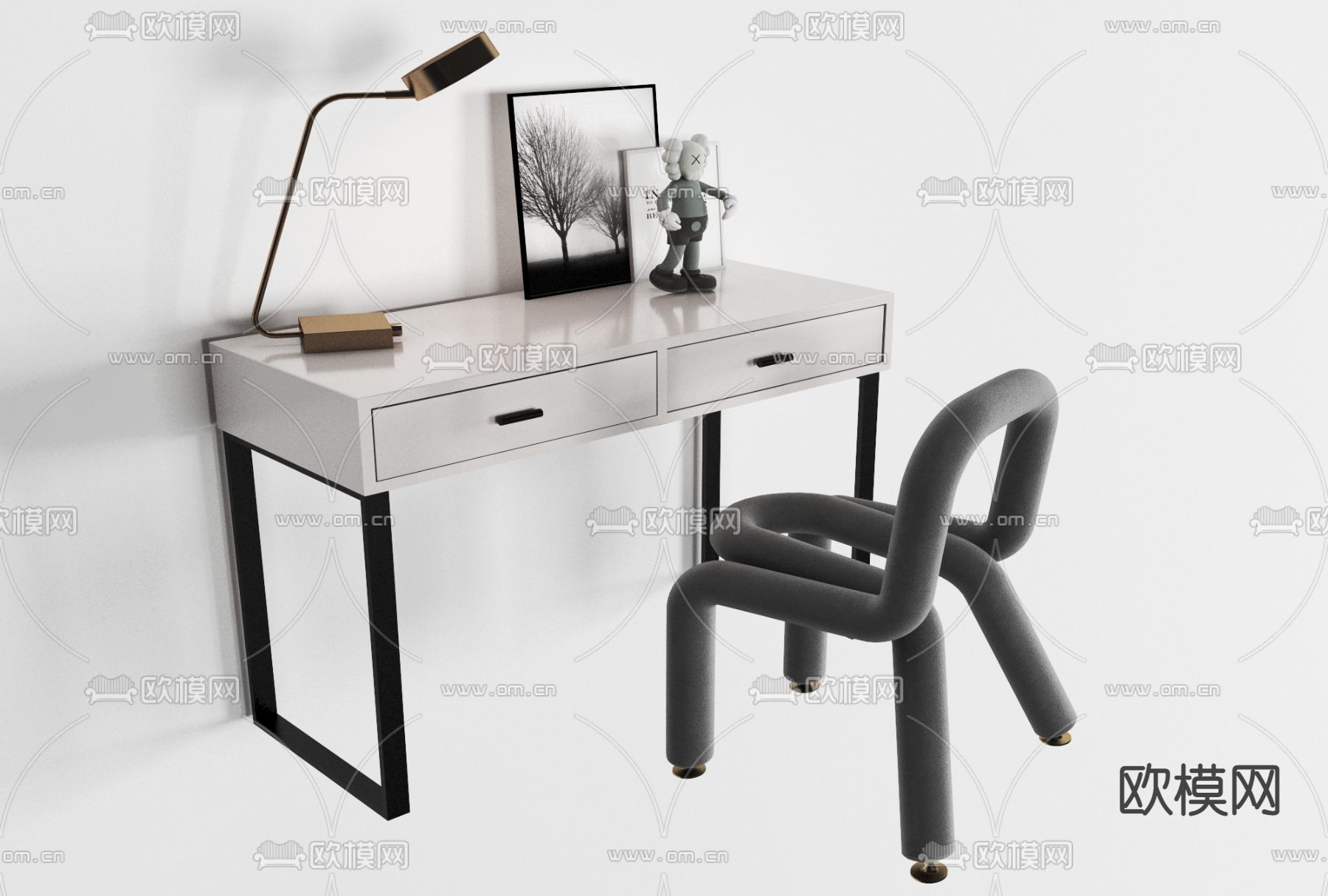 现代简约书桌椅免费3d模型下载_ID:11653269_3dmax免费模型-欧模网