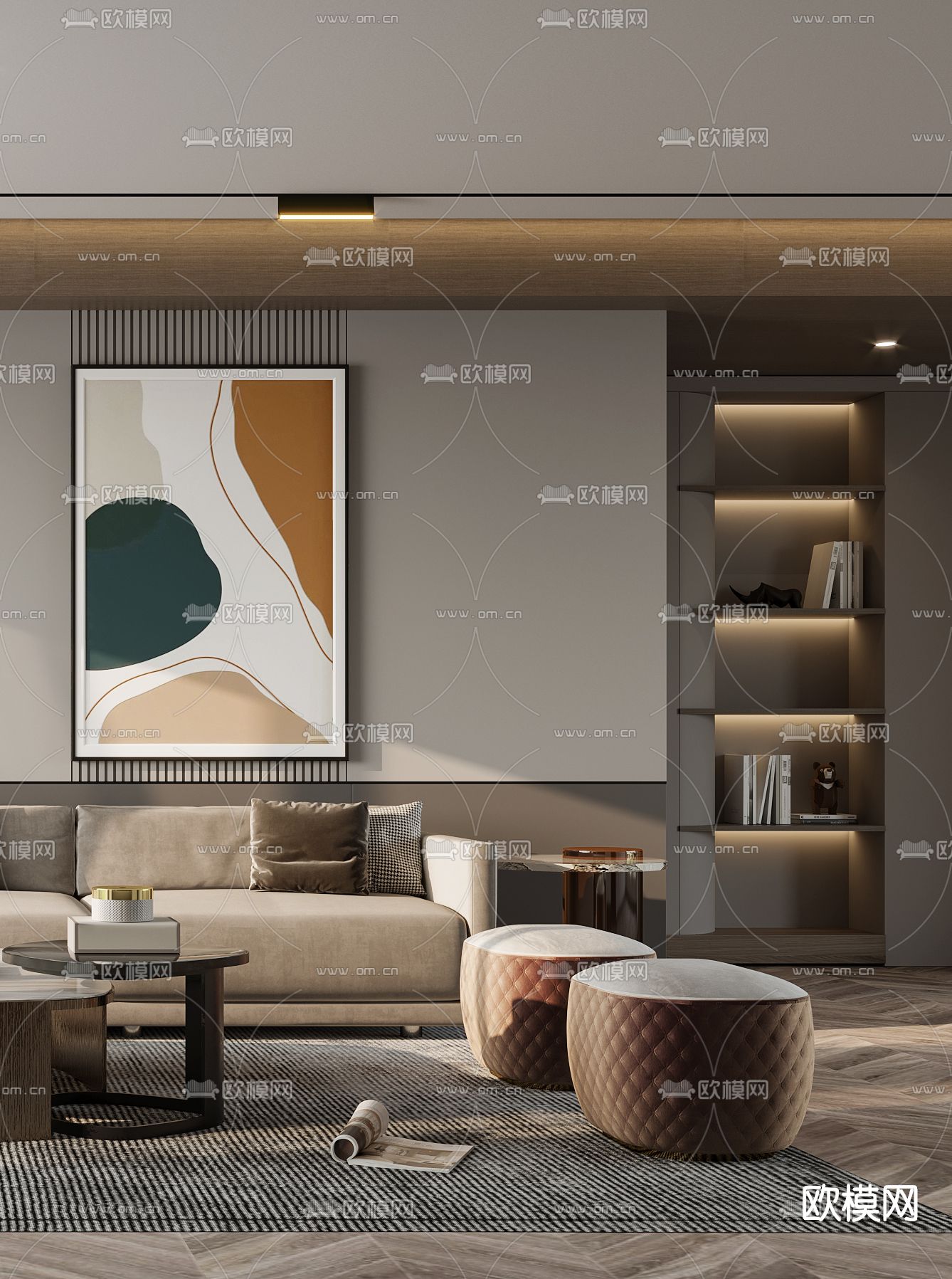 现代布艺沙发组合3d模型下载（渲染图3）