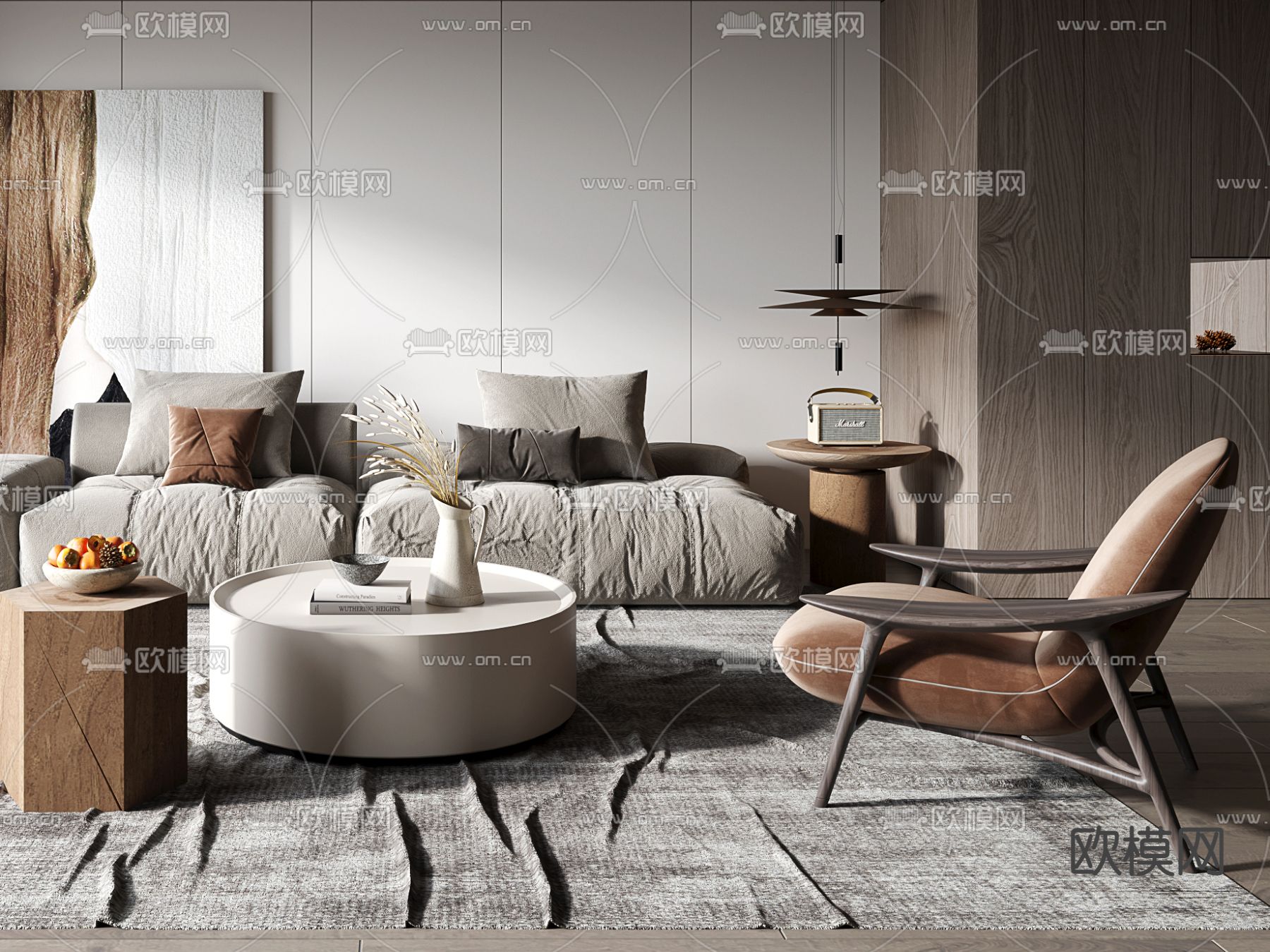 侘寂布艺沙发组合3d模型下载（渲染图3）