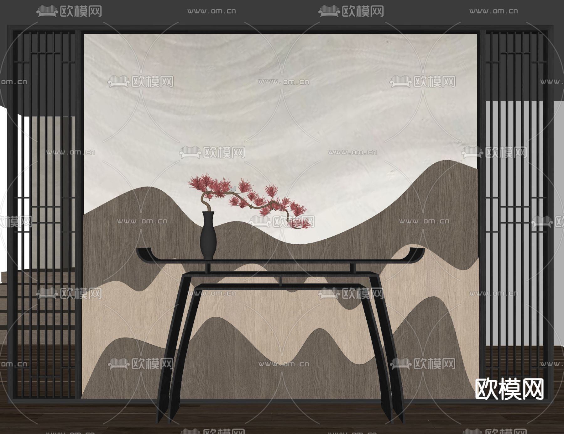 新中式隔断su模型下载（渲染图2）