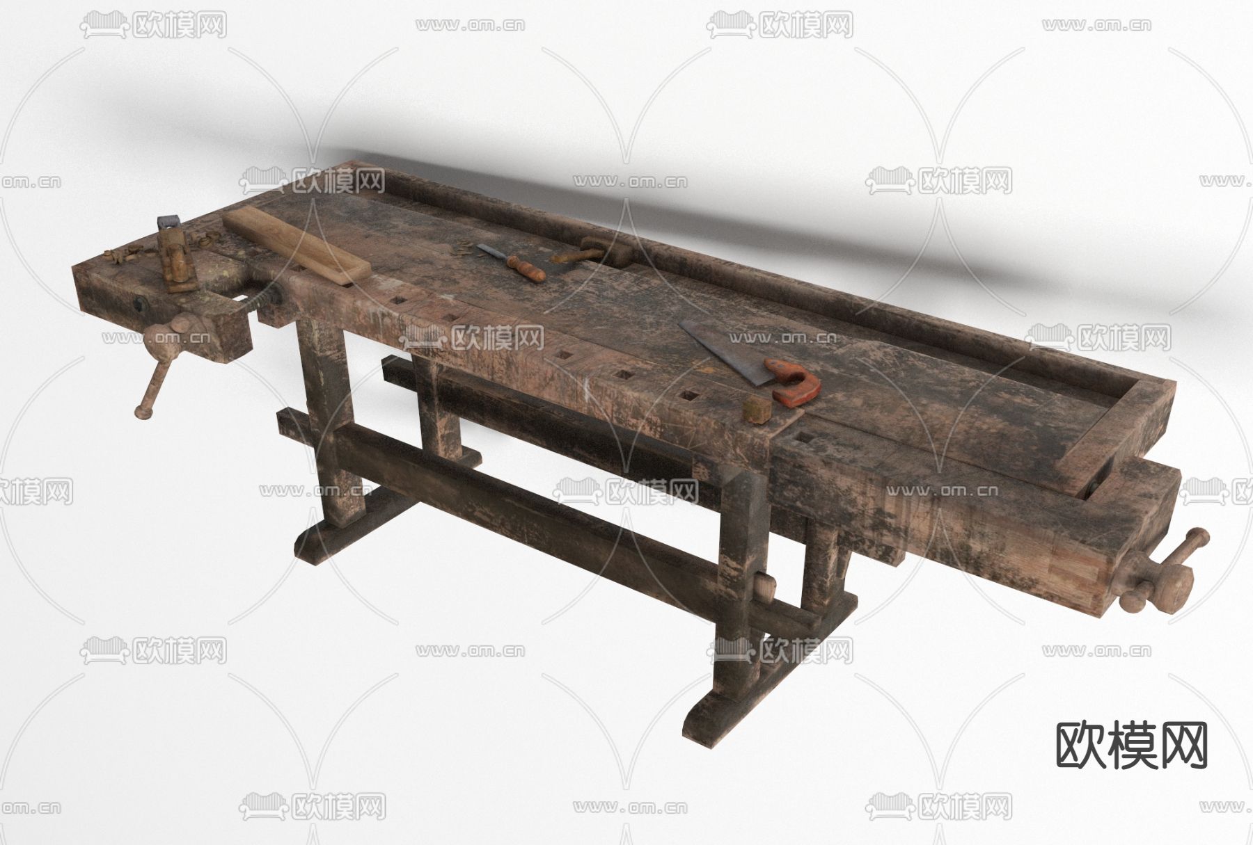 自然风复古工作桌免费3d模型下载