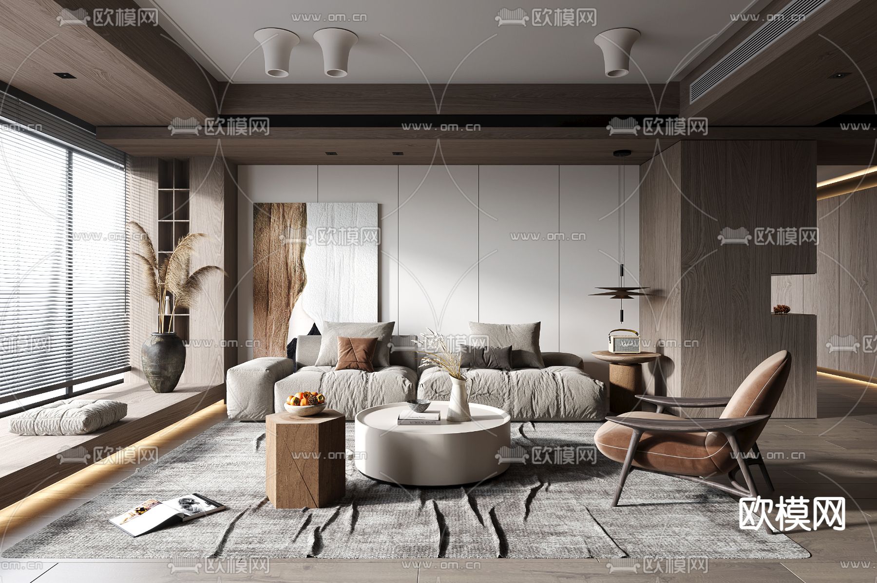 侘寂布艺沙发组合3d模型下载（渲染图1）