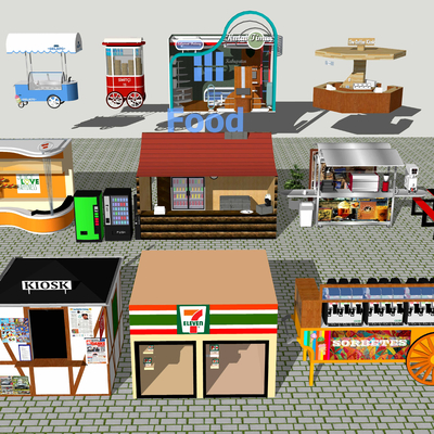  现代售卖亭su模型 