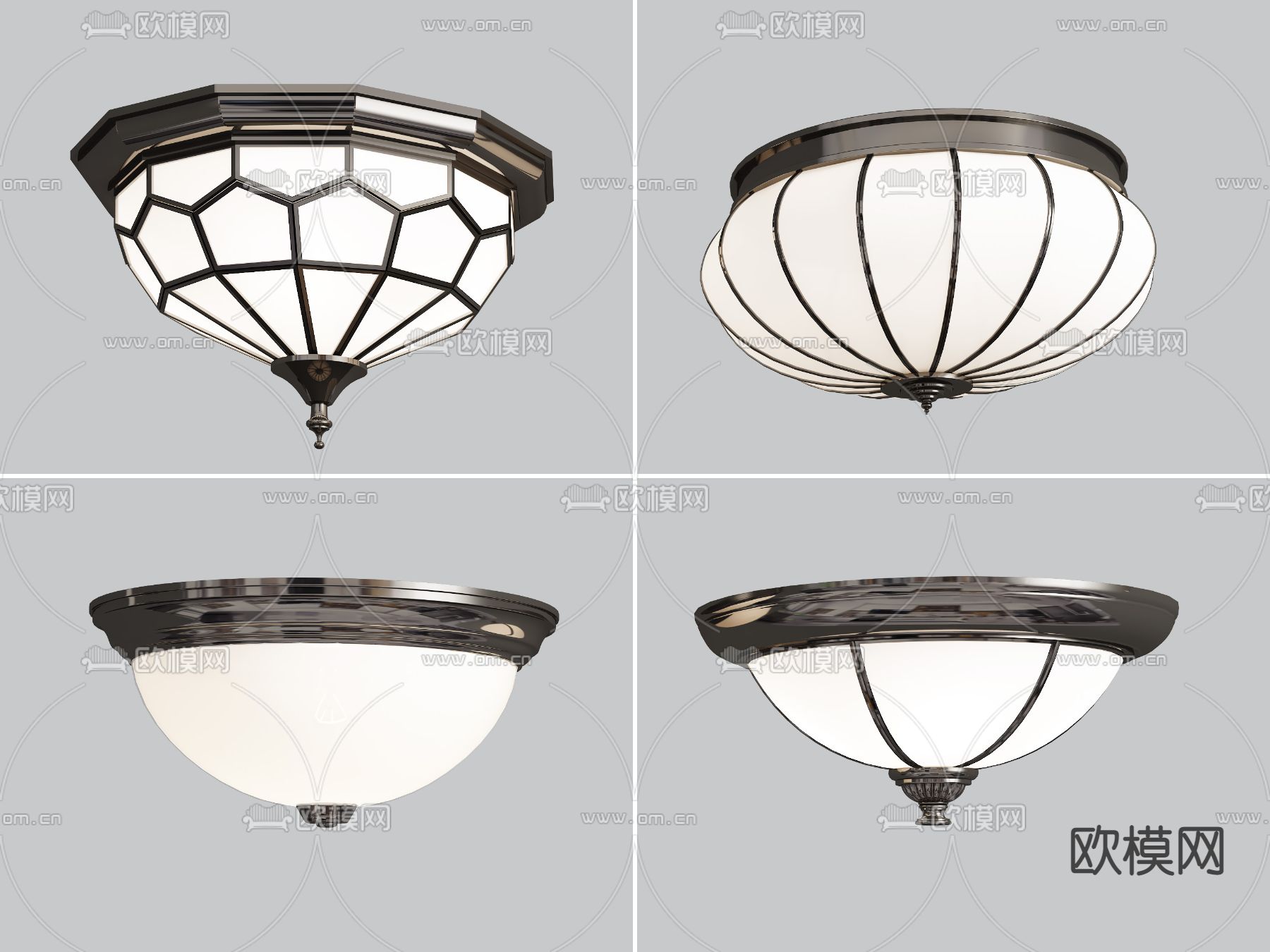 美式金属吸顶灯3d模型下载
